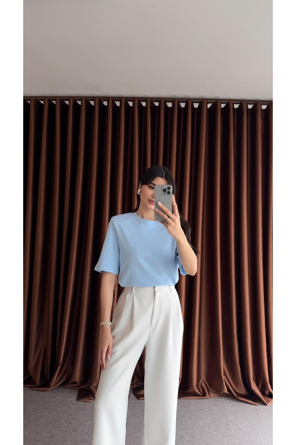 HAZELANNA Vatkalı Premium Basic Mavi Tshirt