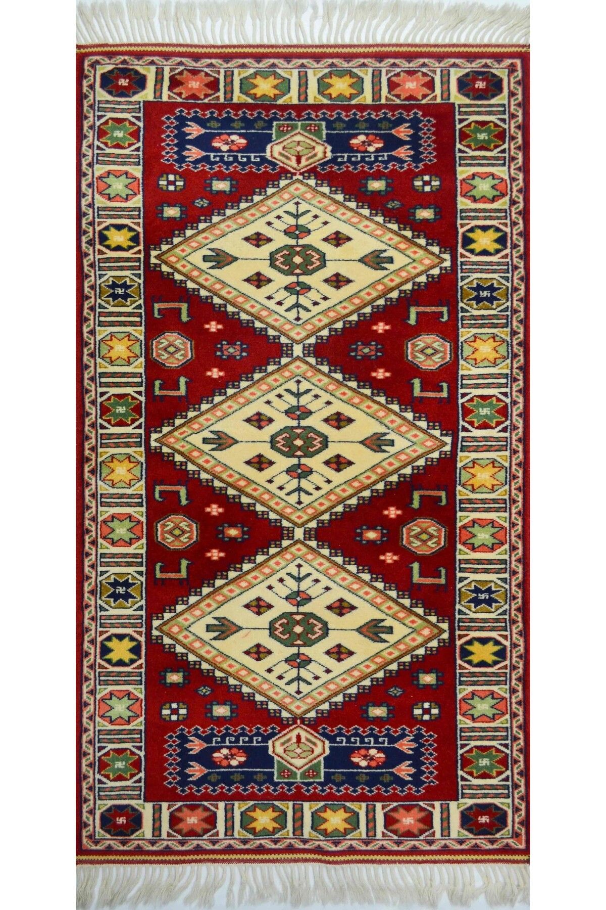 Handmade Antik Yörük El Dokuma Halı Krem ve Kırmızı Renk 80x155 cm (1.24 m²)