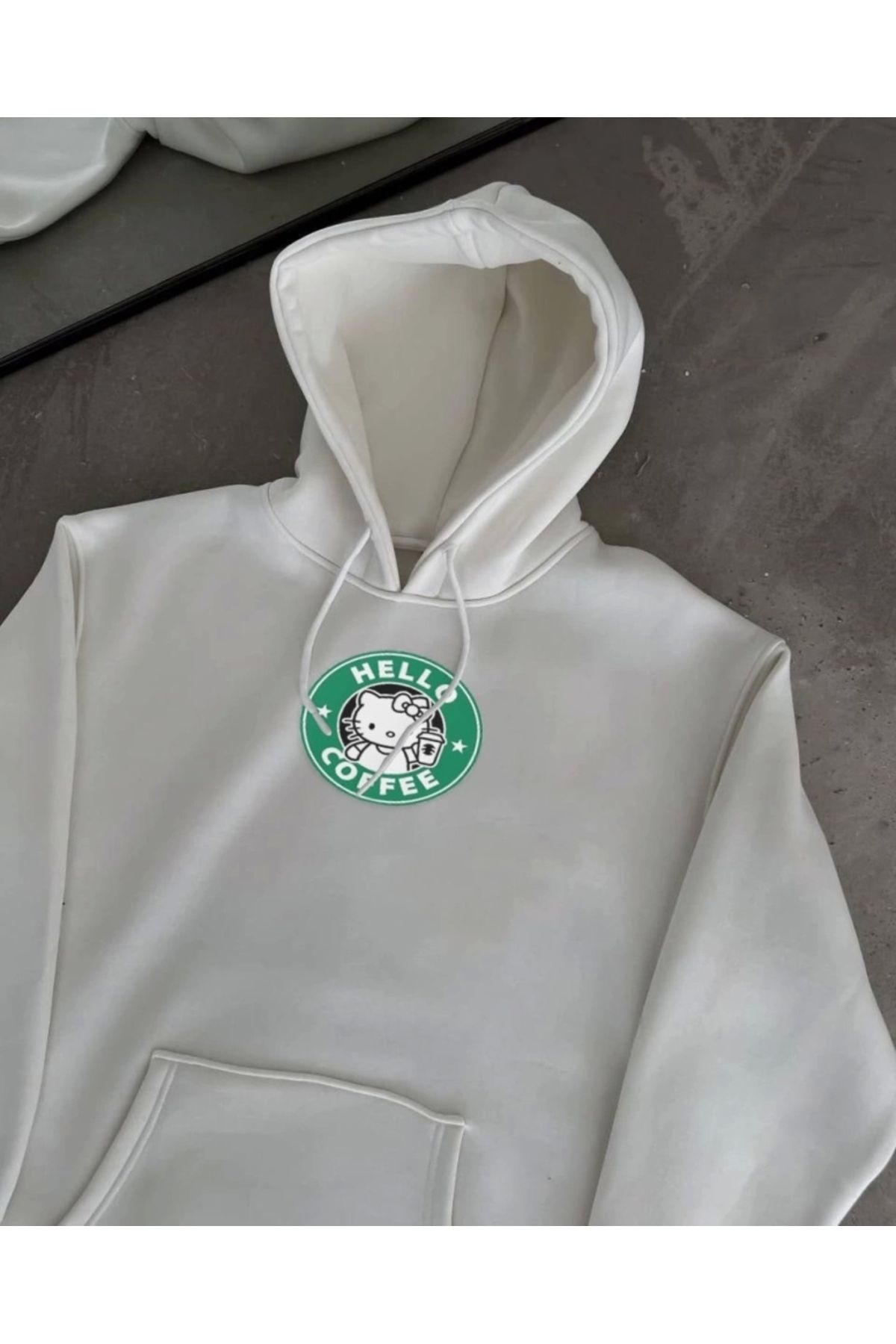 nedo7 Üç İplik Penye Uzun Kol Kapşonlu SweatShirt - Beyaz