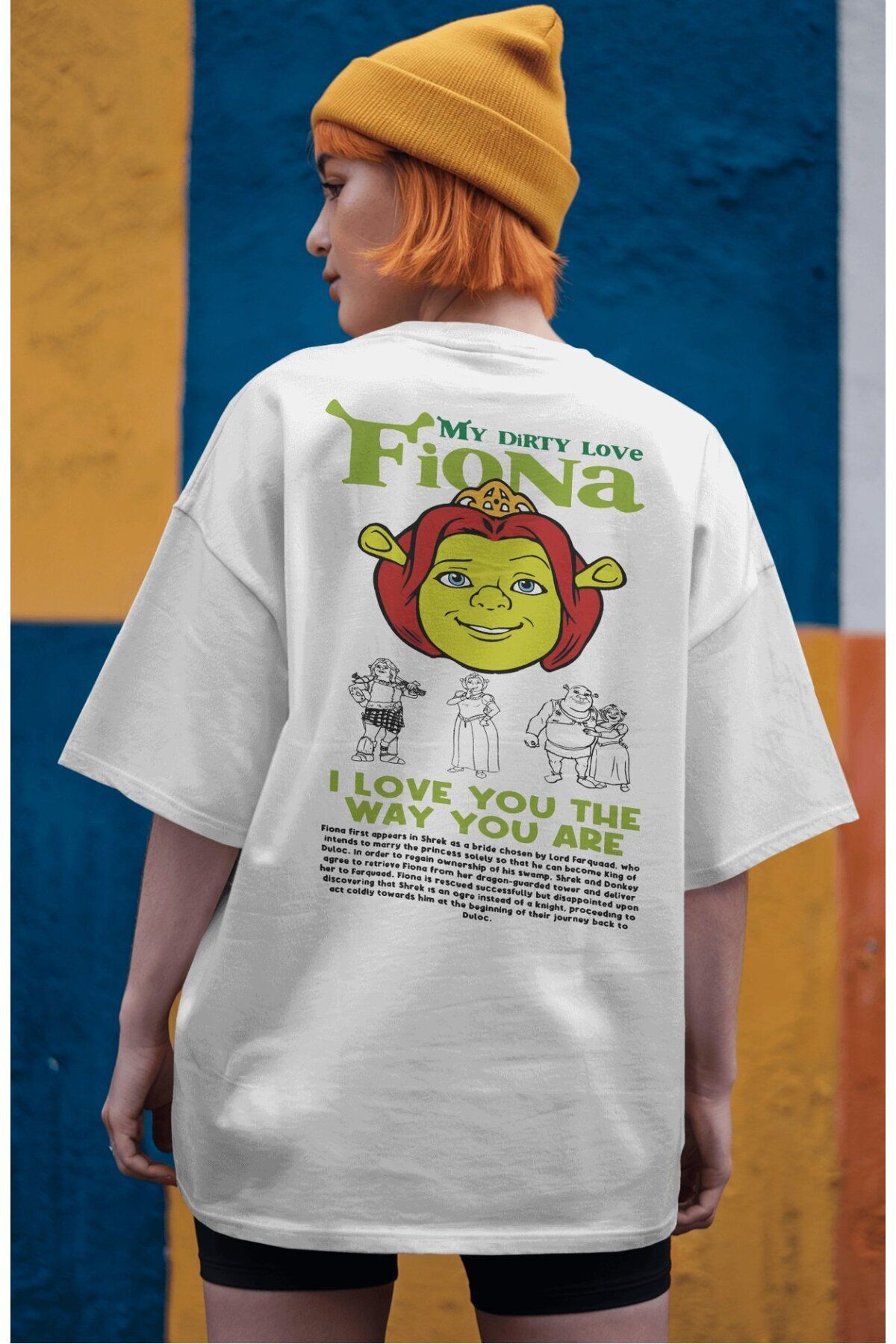 CNGZSHOP Fiona Sırt Baskılı Couple Tişört, Oversize Animasyon Film Temalı Çift T-Shirt