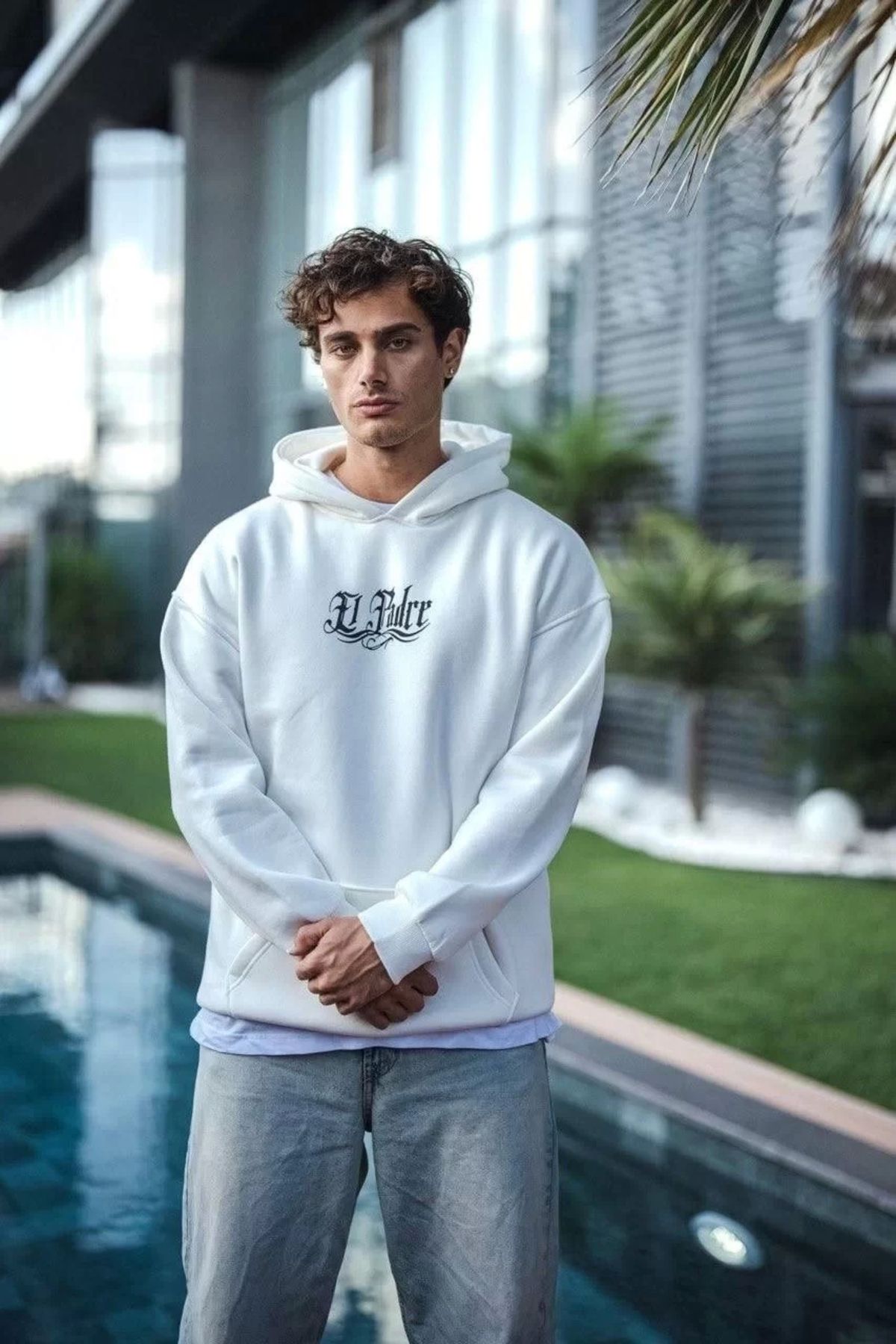 CVS Üç İplik Penye Kapşonlu Baskılı SweatShirt - Beyaz
