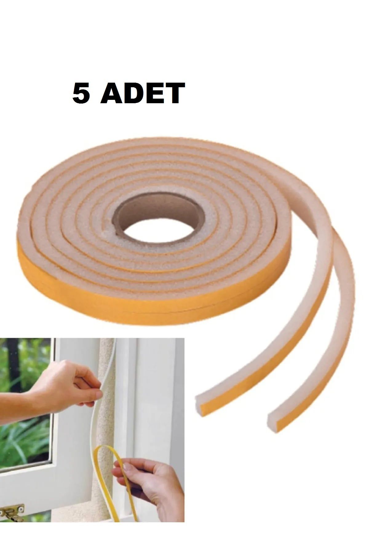 TimeStart 5 Adet Pencere Isı Yalıtım Süngeri Yapışkanlı Pencere Rüzgar Bandı (5 Adet x 5Metre)