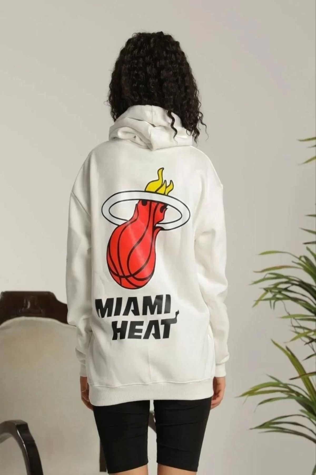 CVS Kadın Sırt Baskılı Oversize Üç İplik Kapüşonlu Sweatshirt - Beyaz