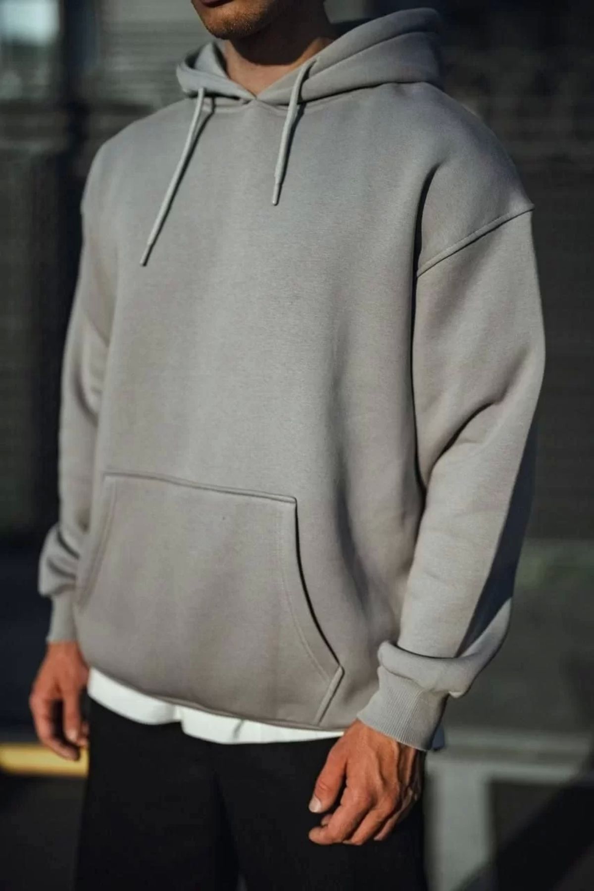 CVS Üç İplik Penye Kapşonlu Basic SweatShirt - Boyalı Gri