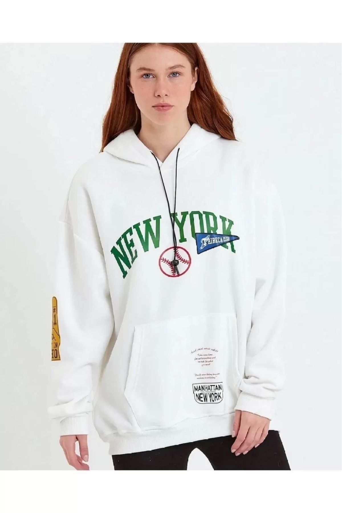 CVS Kadın Baskılı Kapüşonlu Sweatshirt - Beyaz