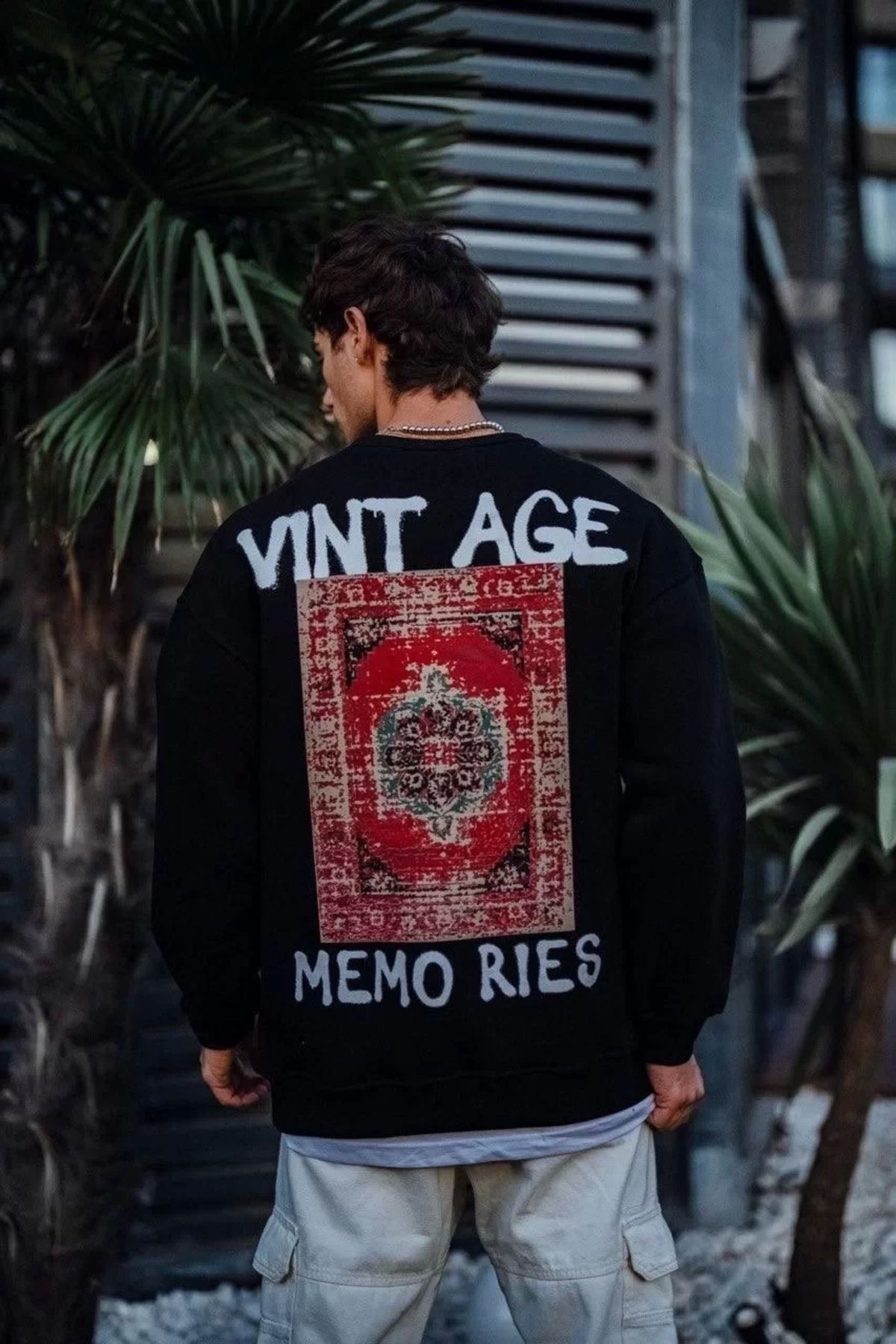CVS Oversize Bisiklet Yaka Üç İplik Baskılı SweatShirt - Siyah