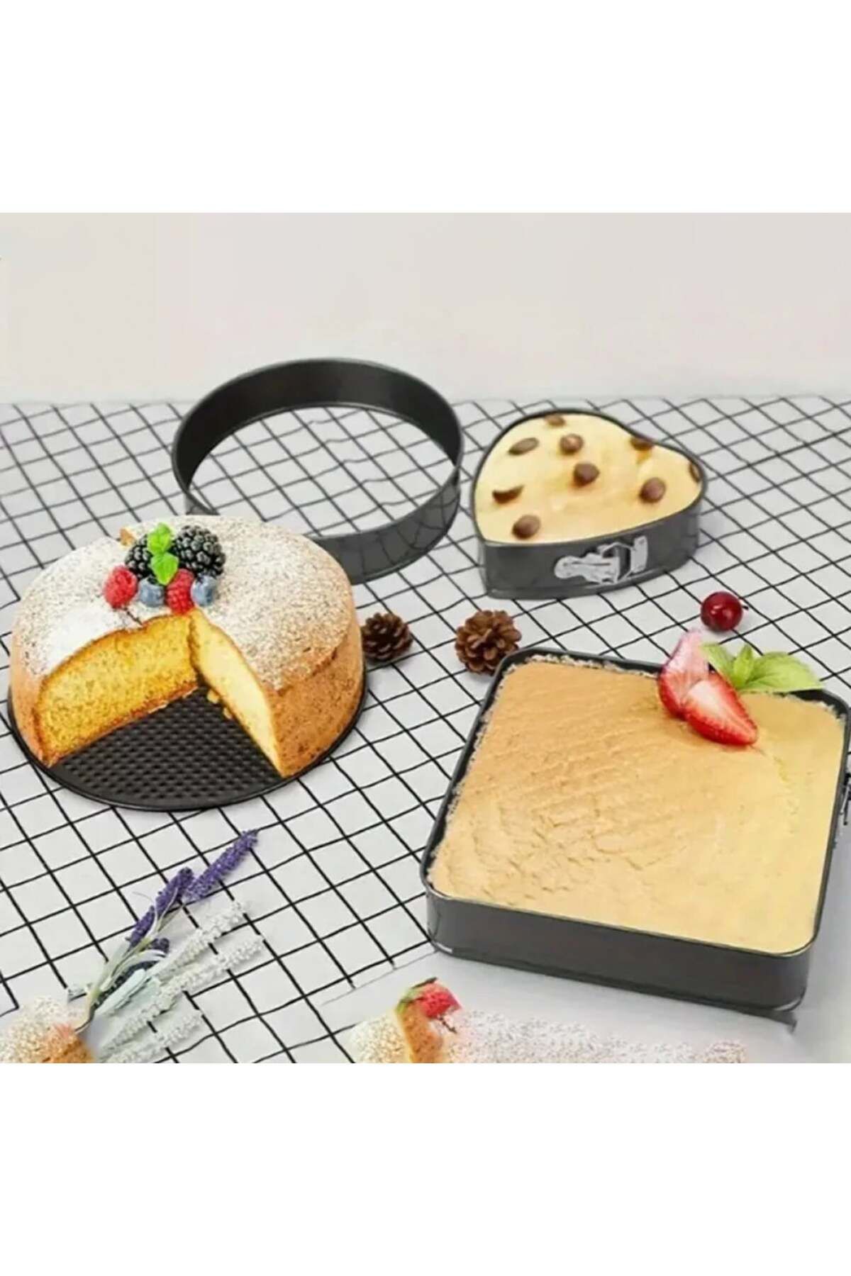 PUFO-Set of 3 Pufo Cake metal baking trays for cakes, with removable base and different shapes 3
