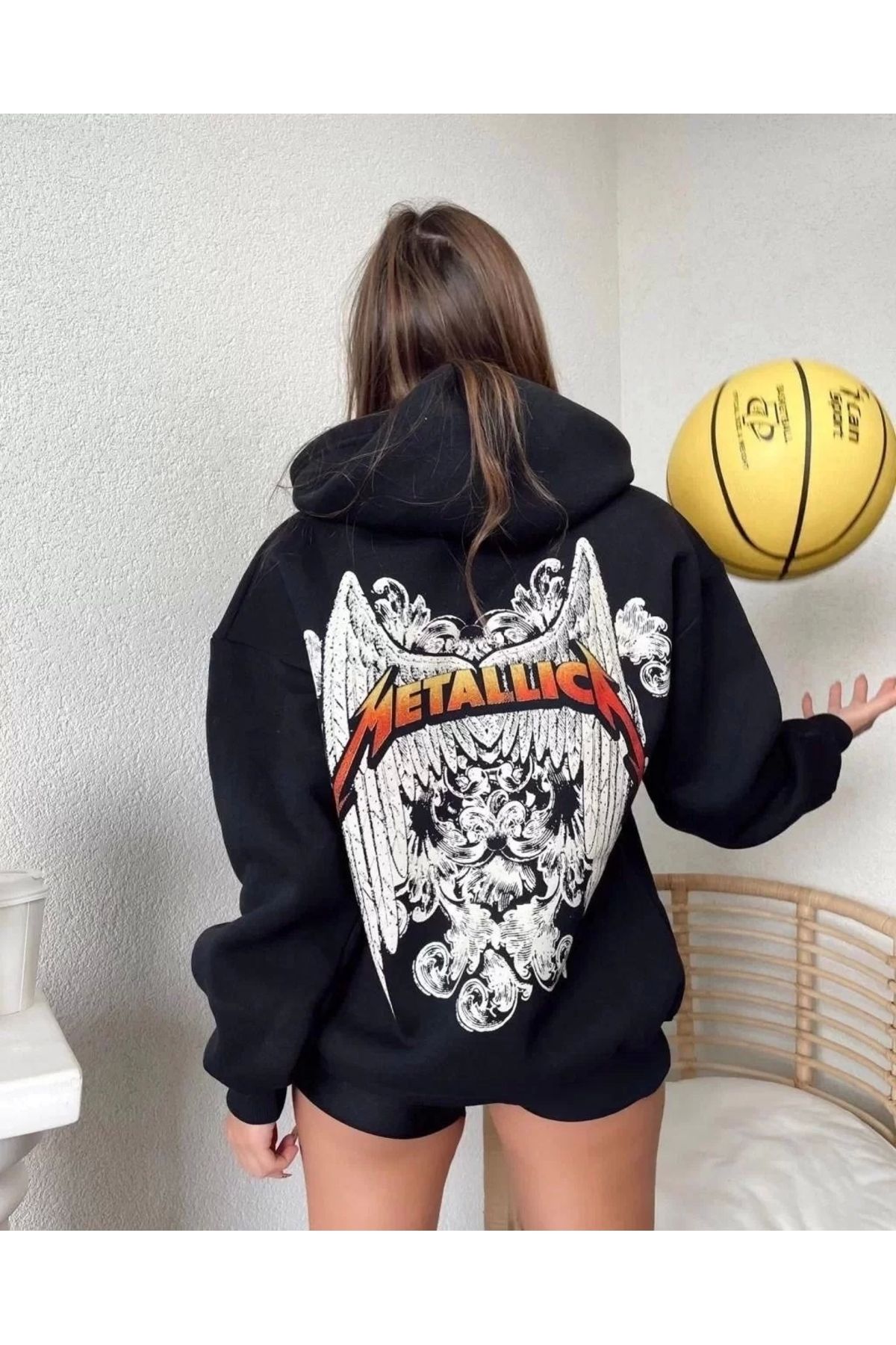 CVS Kadın Baskılı Kapüşonlu Sweat - Siyah