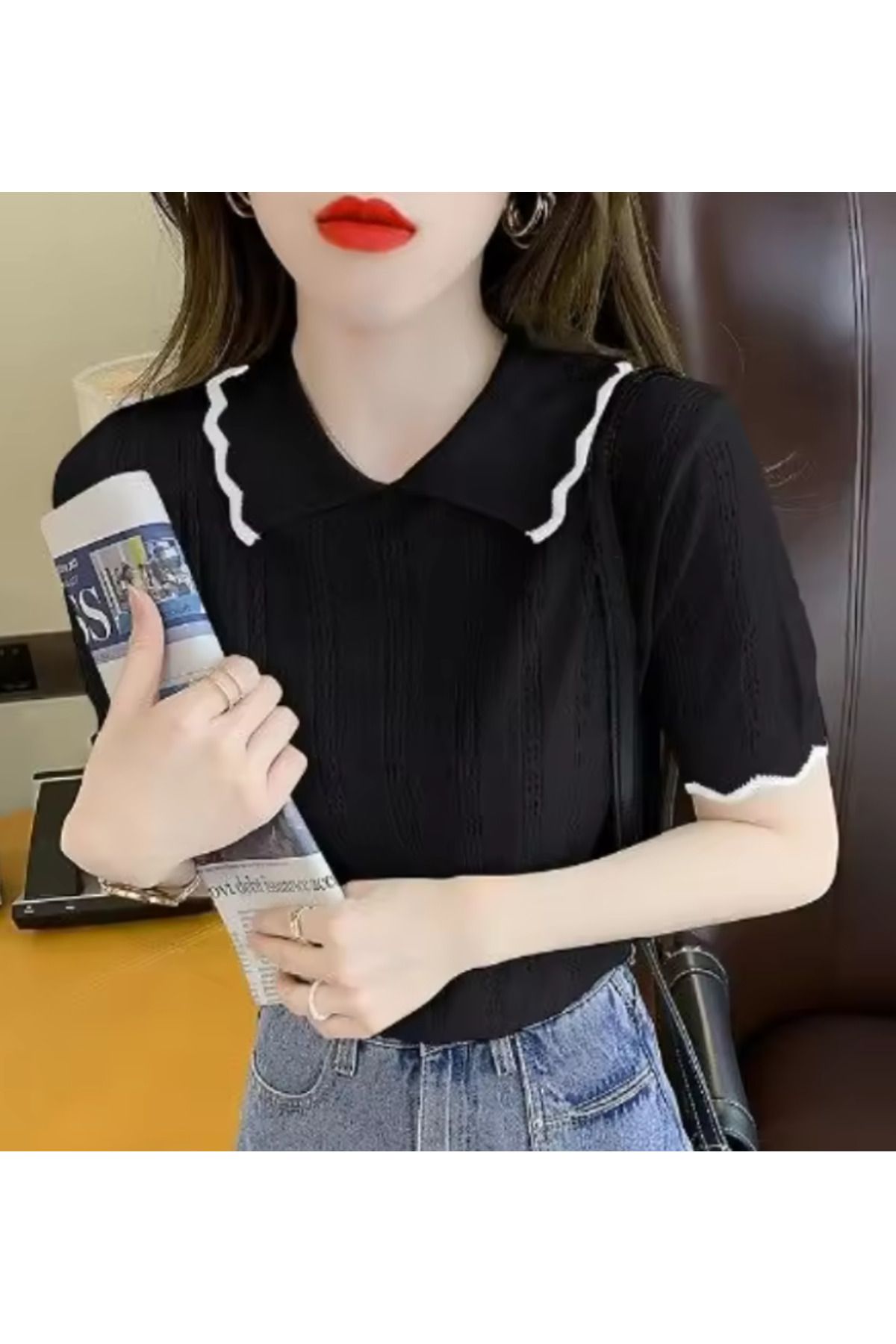 banessa Bebe Yaka Triko Kadın T-Shirt