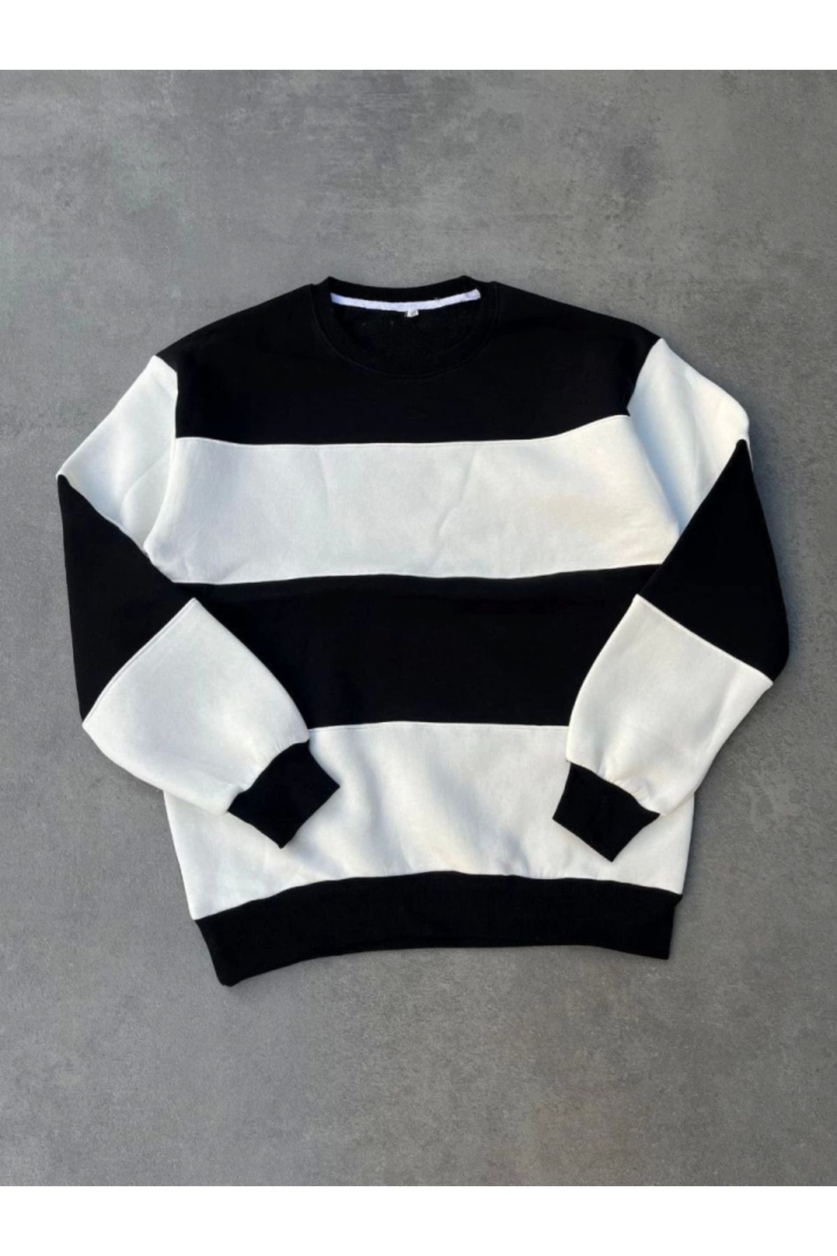 nedo7 Parçalı Bisiklet Yaka Baskılı SweatShirt - Siyah