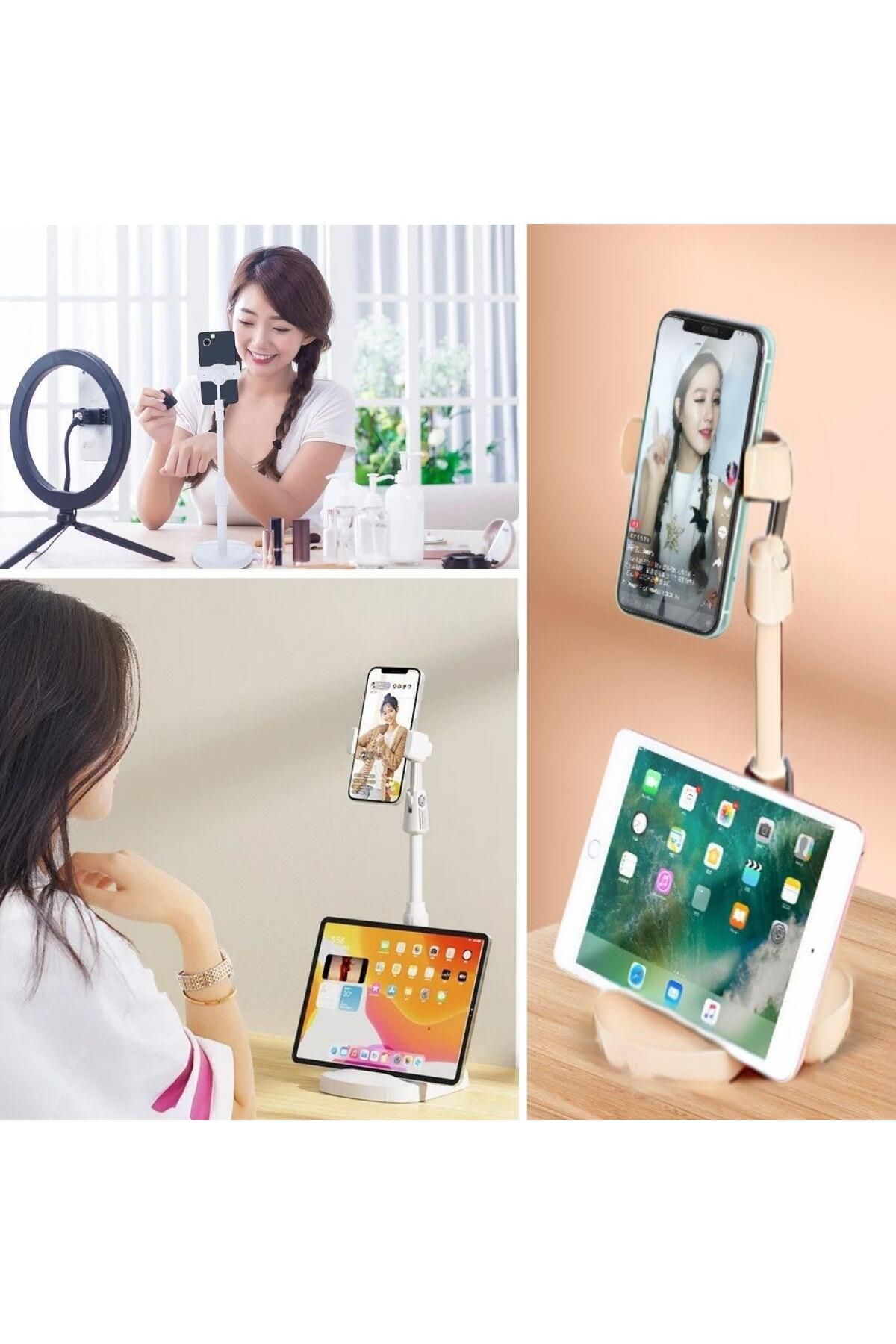 Emperium Masa Üstü Tablet ve Telefon Tutucu Plastik Aparat Beyaz Telefon Standı (5122)