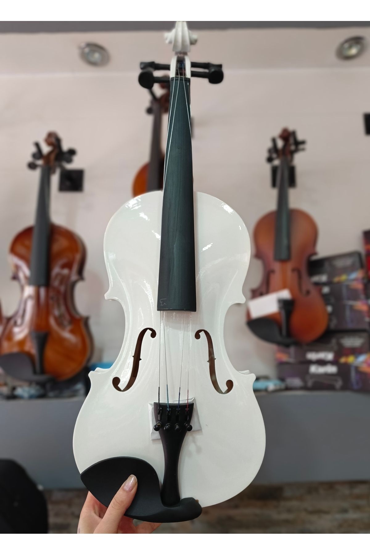 Bircanmüzik Beyaz Renk 4/4 tam boy keman seti (kutu, yay, reçine dahil)