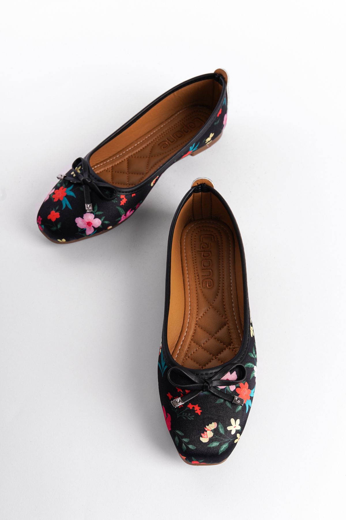 بابیت مشکی زنانه حنا باله گلدار ساتن مرسوم Capone Outfitters