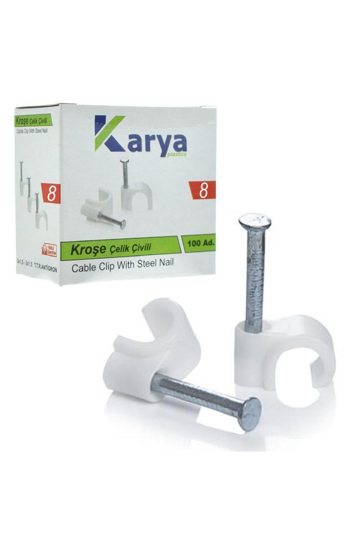 TimeStart Karya 8 Numara Çeli̇k Çi̇vi̇li̇ 25 Mm Kroşe (100lü Poşet)(4x16 Anti̇gron Kablolar İçi̇n)