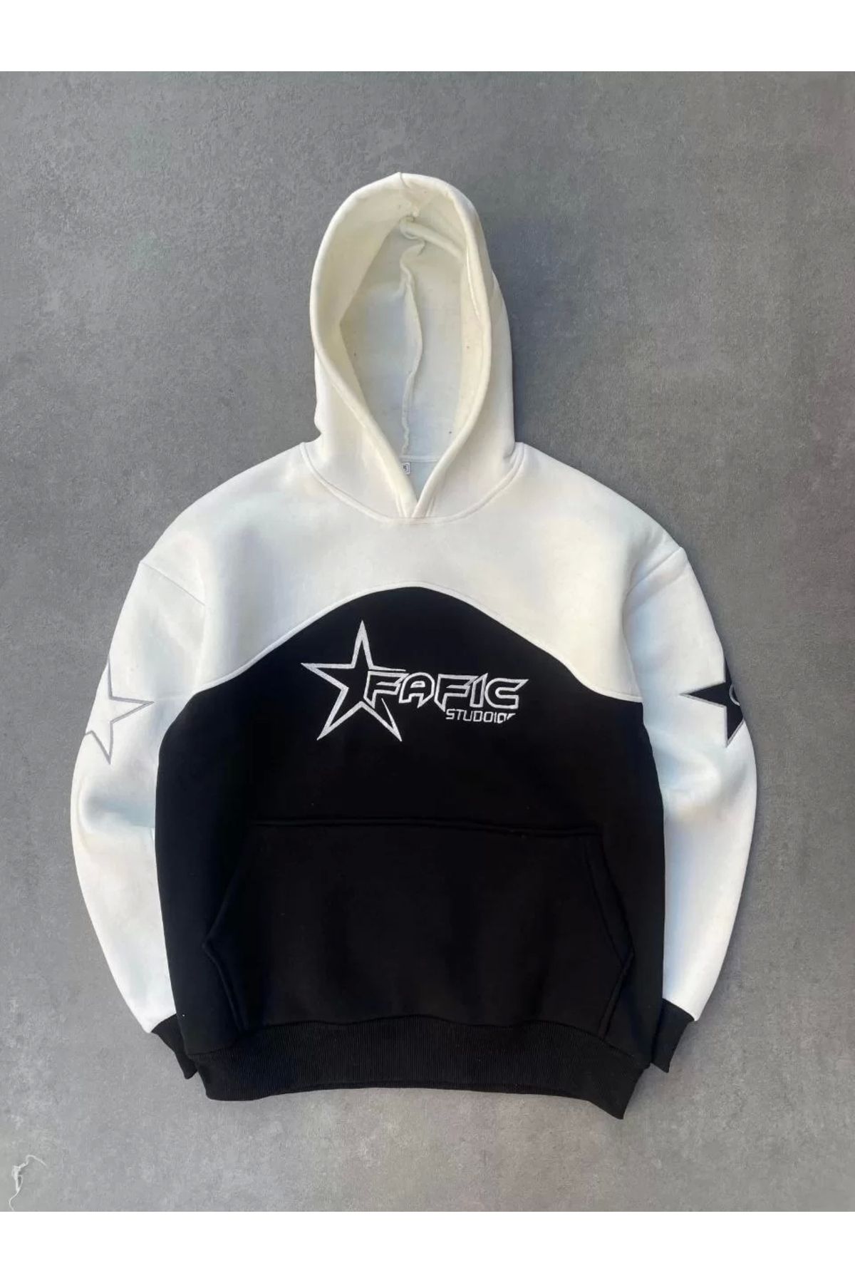 CVS Parçalı Nakış İşlemelı Kapüşonlu SweatShirt - Beyaz