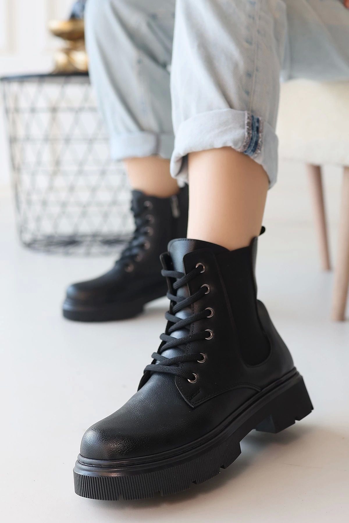 Shop58 Daum Siyah Cilt Bağcıklı Bot
