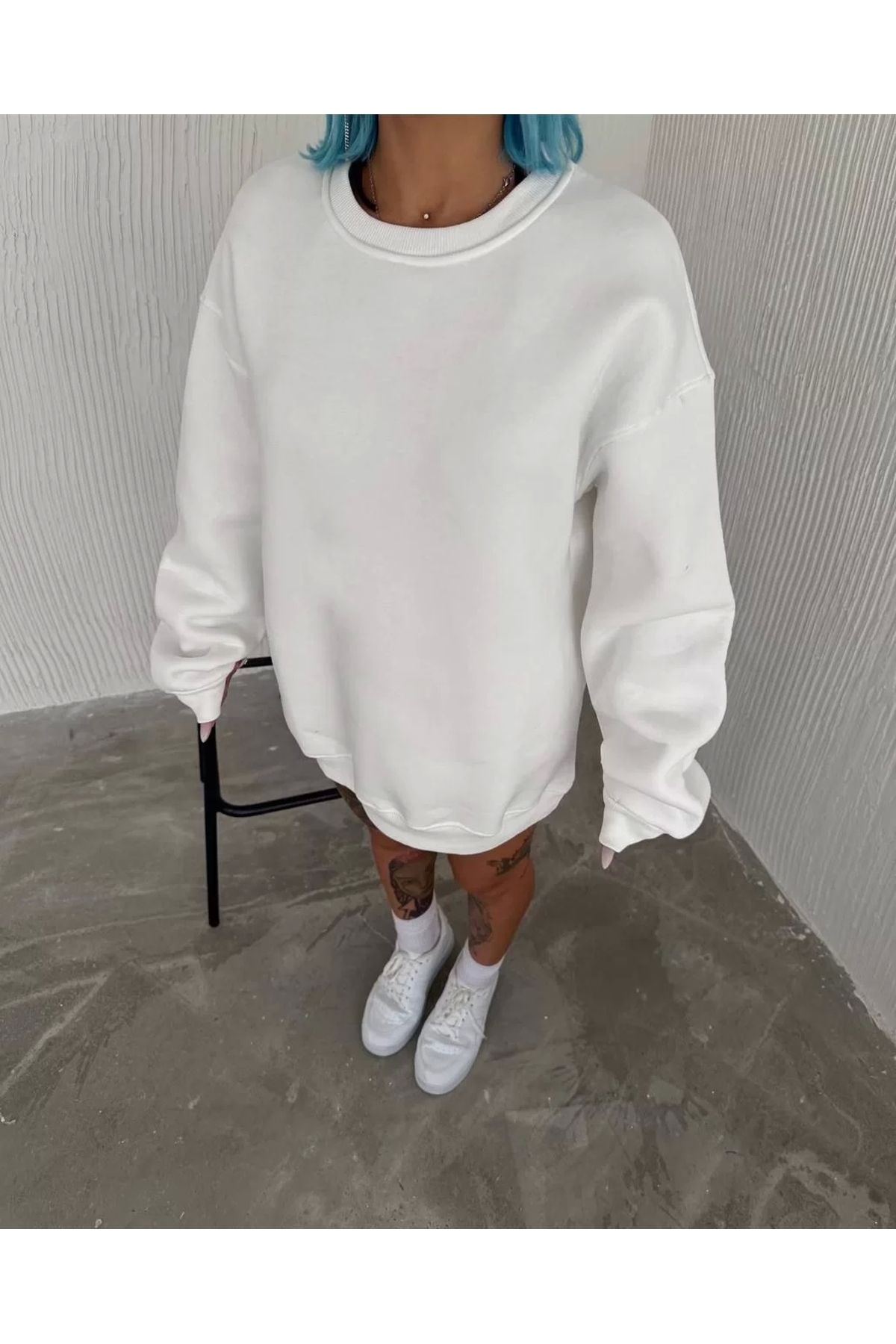 CVS Kışlık Bisiklet Yaka Üç İplik Basic SweatShirt - Beyaz