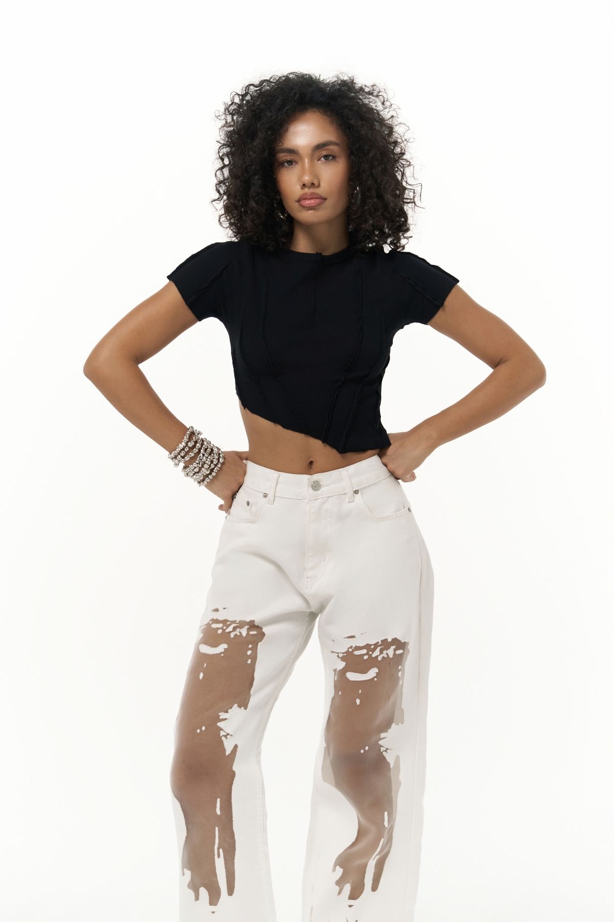 MAİ COLLECTİON Norris Asimetrik Siyah Crop