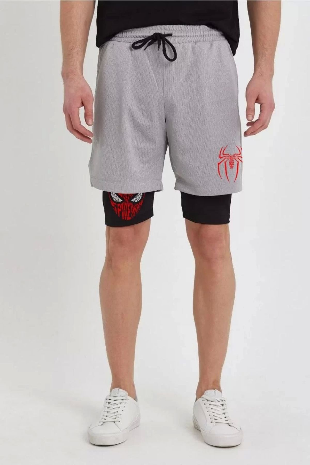 CVS Unisex Baskılı İç Cepli Sporcu Alt Taytlı Şort - Gri