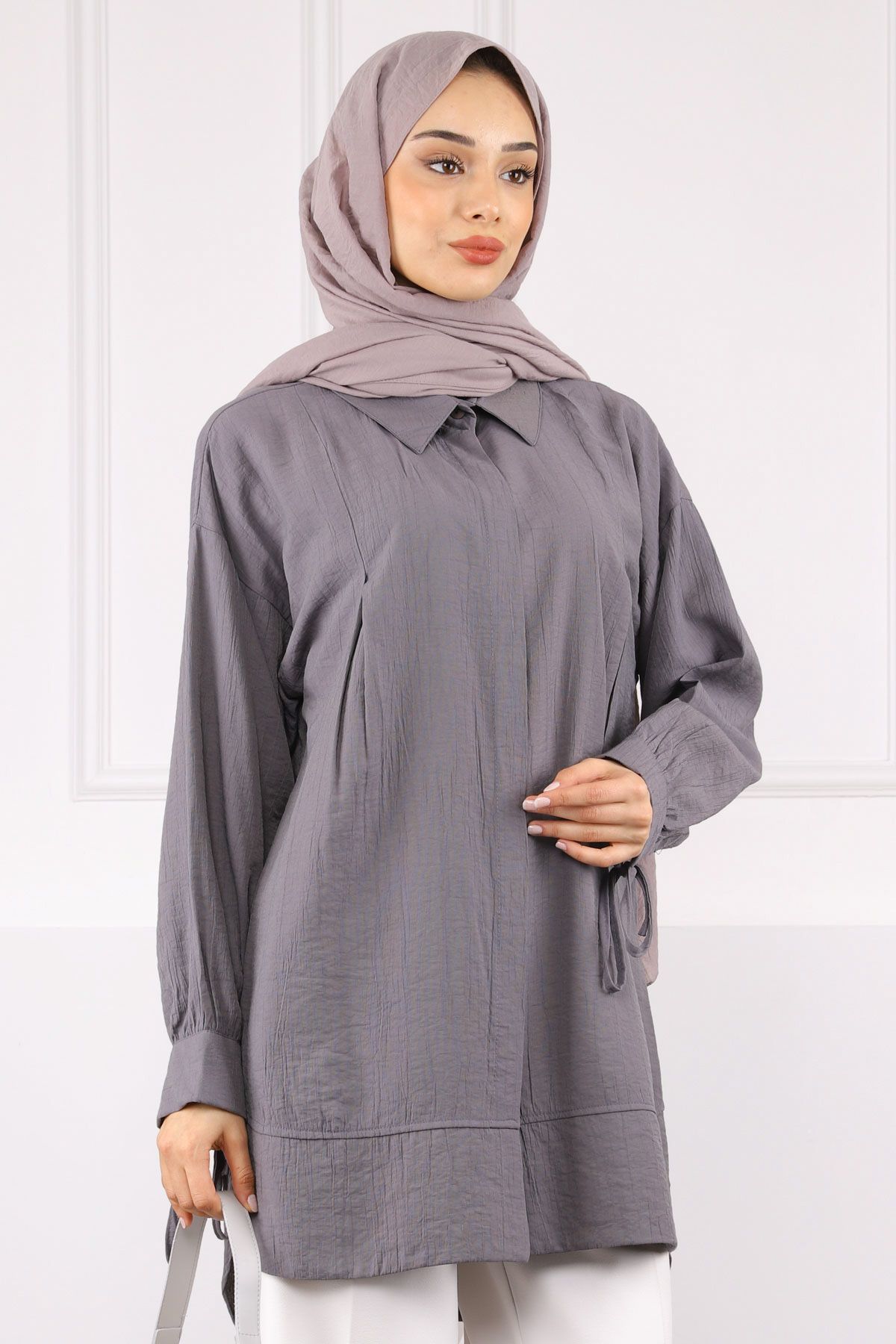 İmajButik Füme Kol Bağlamalı Tunik