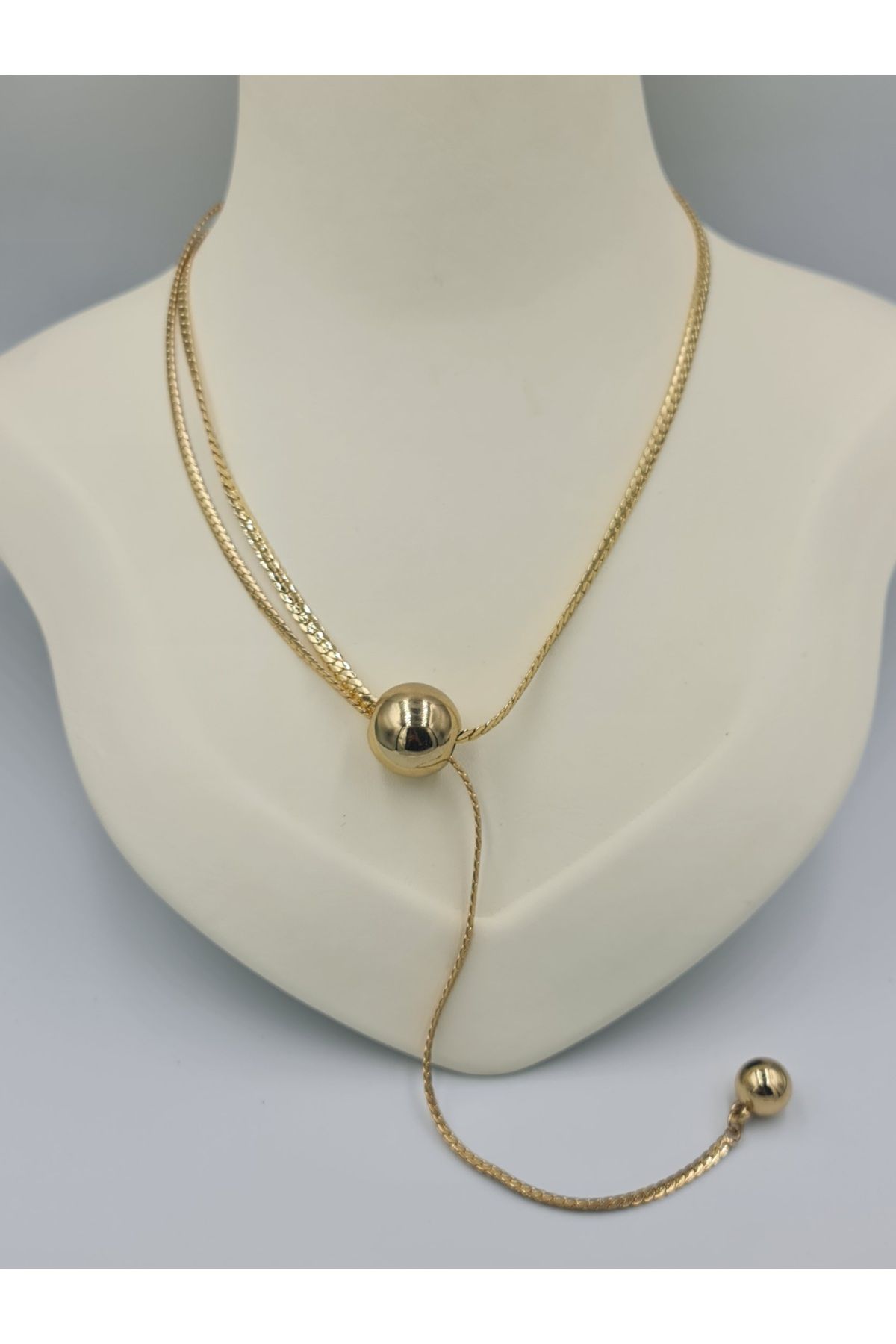 SE Jewellery Collection Selin Ersoy Gold Yassı Yılan Zincir Y Model Şık Dekolte Kolye - Xuping Kararmaz