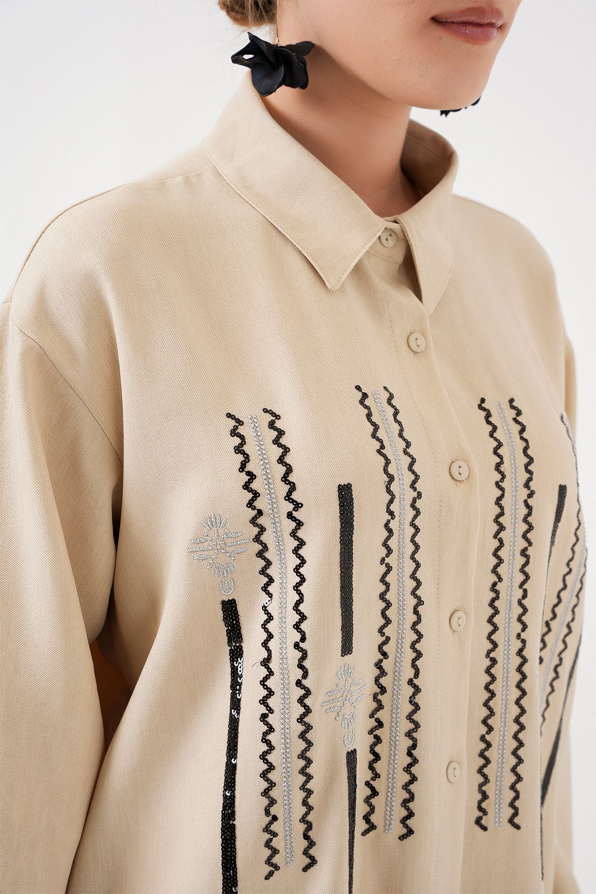 Bigdart-Patterned Tunic Trousers Double Set 6720 - Cream 5
