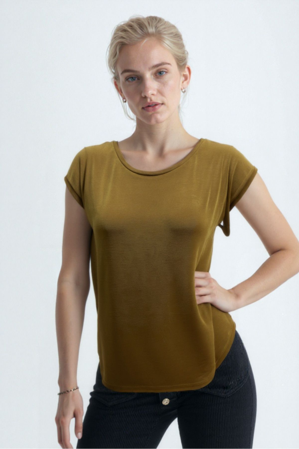 WESTMARK LONDON Altın Rengi Bisiklet Yaka Pamuklu Kadın Kısa Kollu T-Shirt BETTY O-NECK TOP