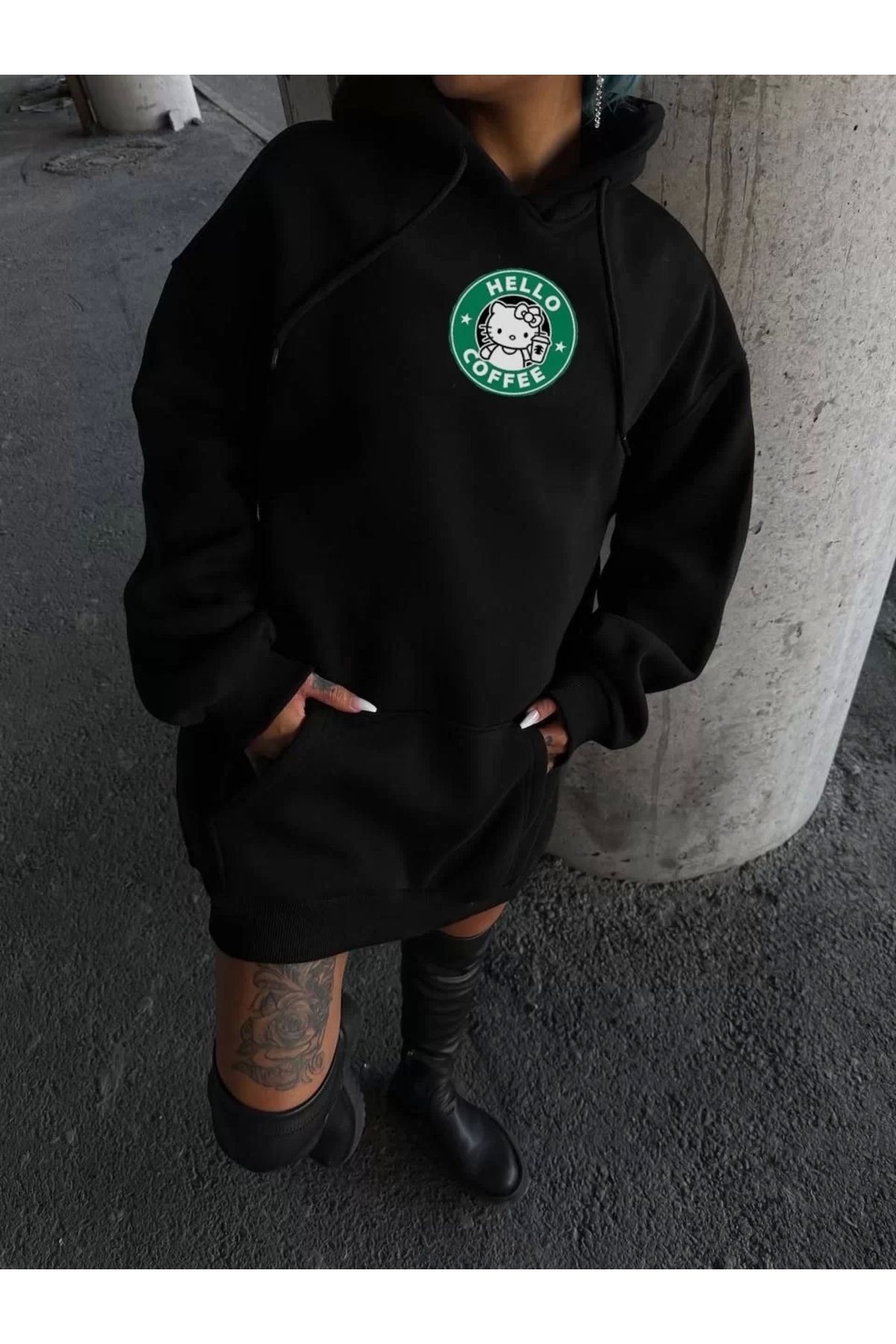 CVS Üç İplik Penye Uzun Kol Kapüşonlu SweatShirt - Siyah