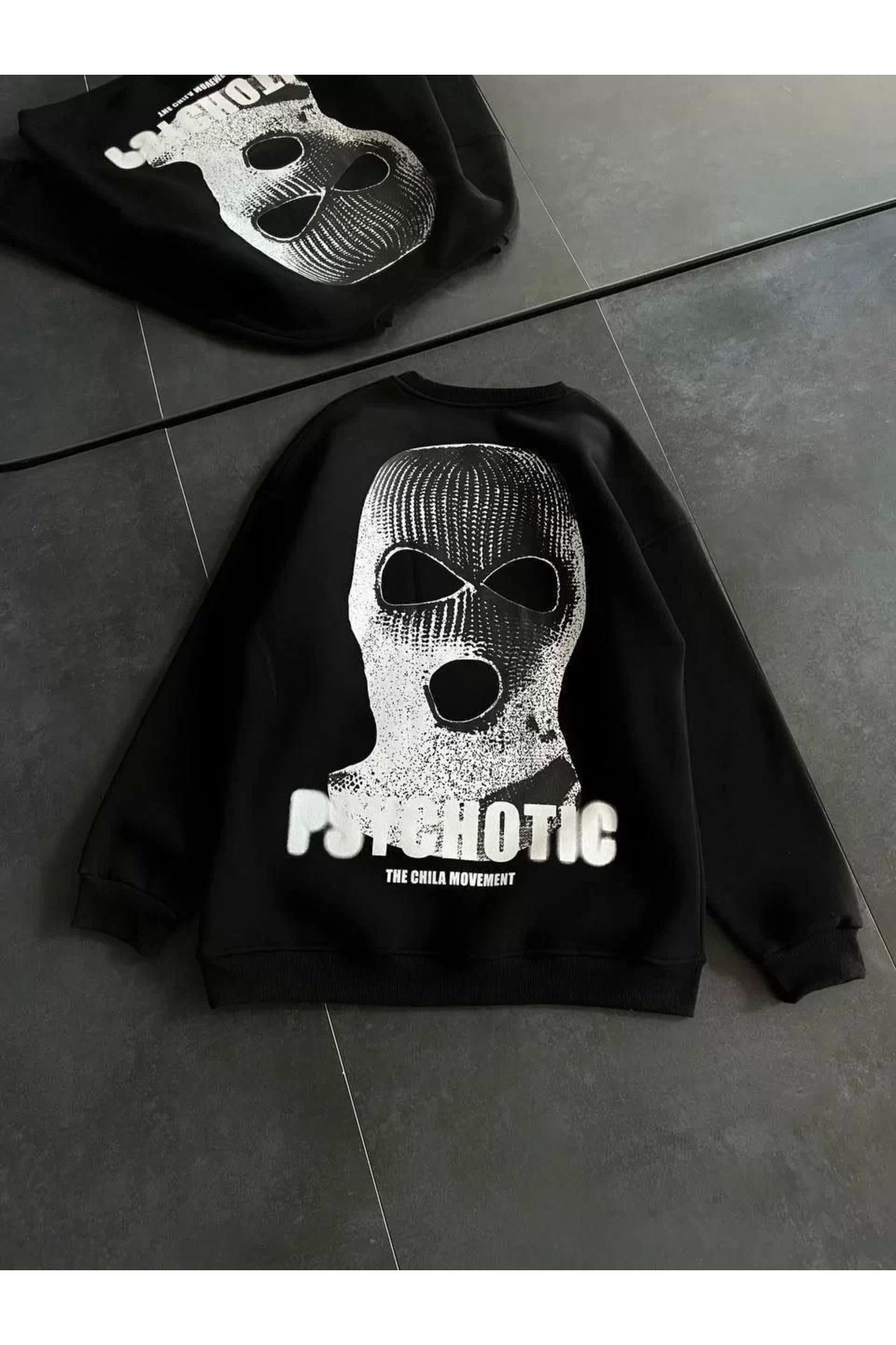 CVS Kışlık Bisiklet Yaka Baskılı SweatShirt - Siyah