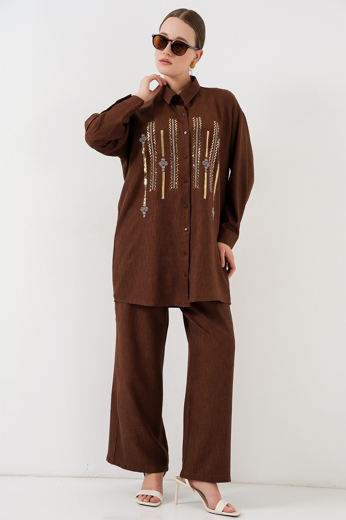 Bigdart-Patterned Tunic Trousers Double Suit 6720 - Brown 4