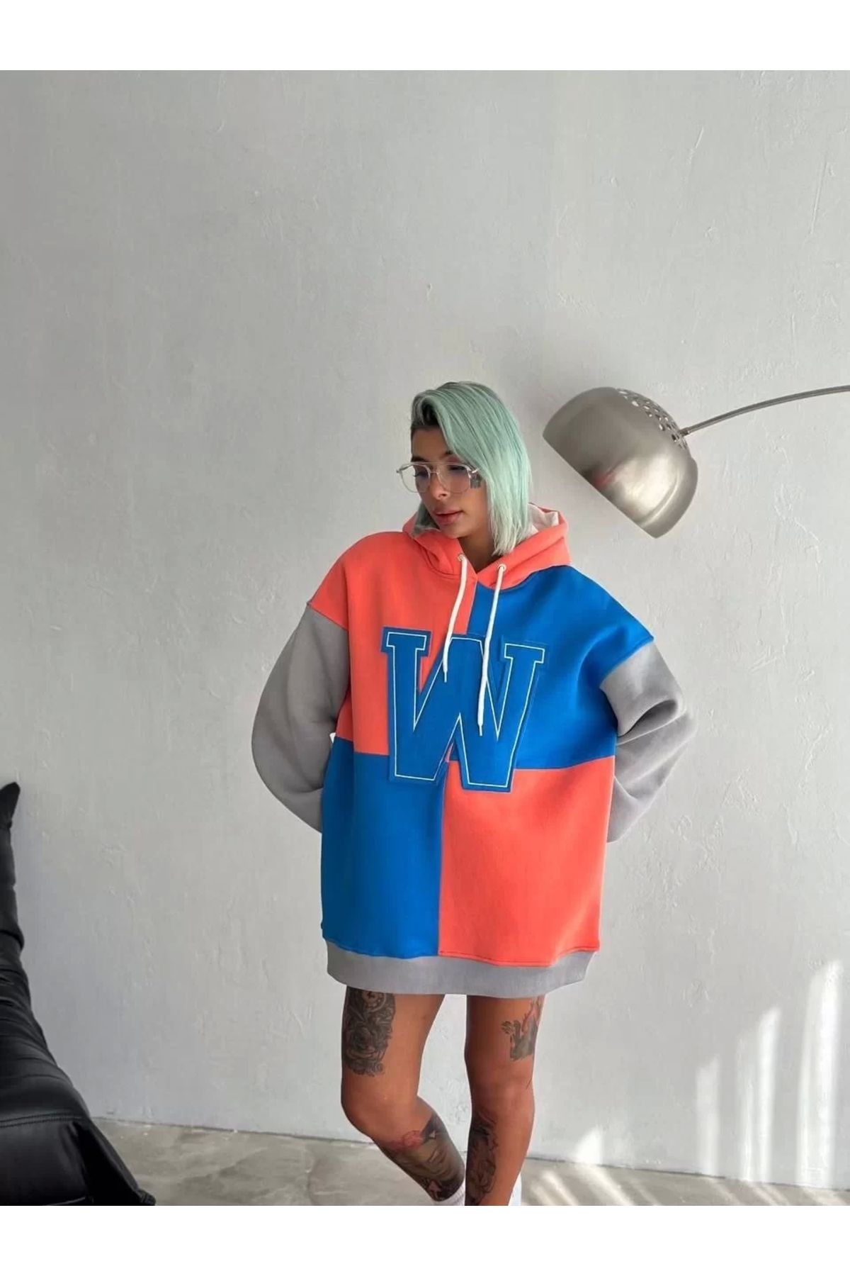 CVS Kadın W Nakış İşlemeli Kapüşonlu Sweatshirt - Mavi