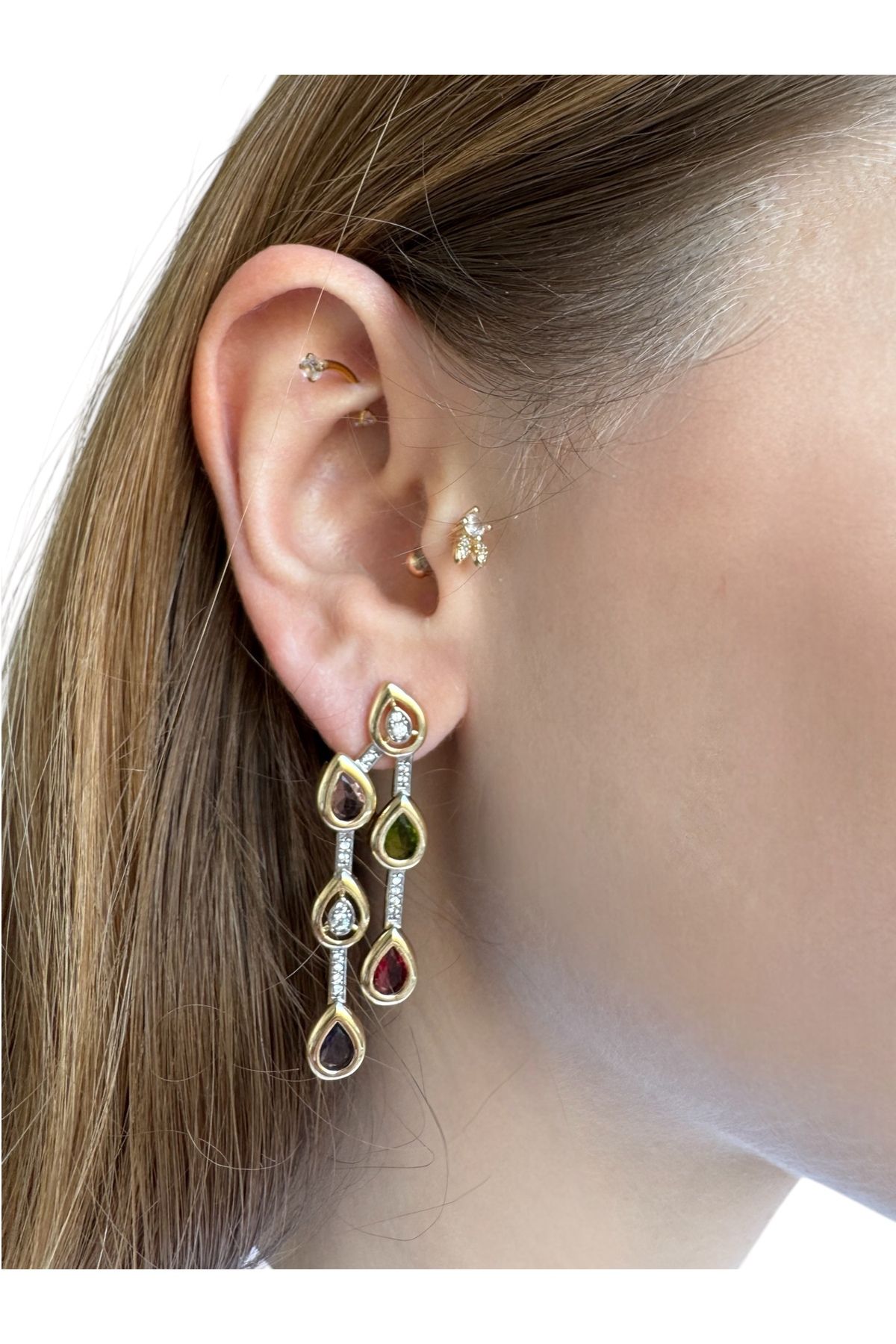 Gilia Jewelry Tasarım Renkli Taşlı Küpe