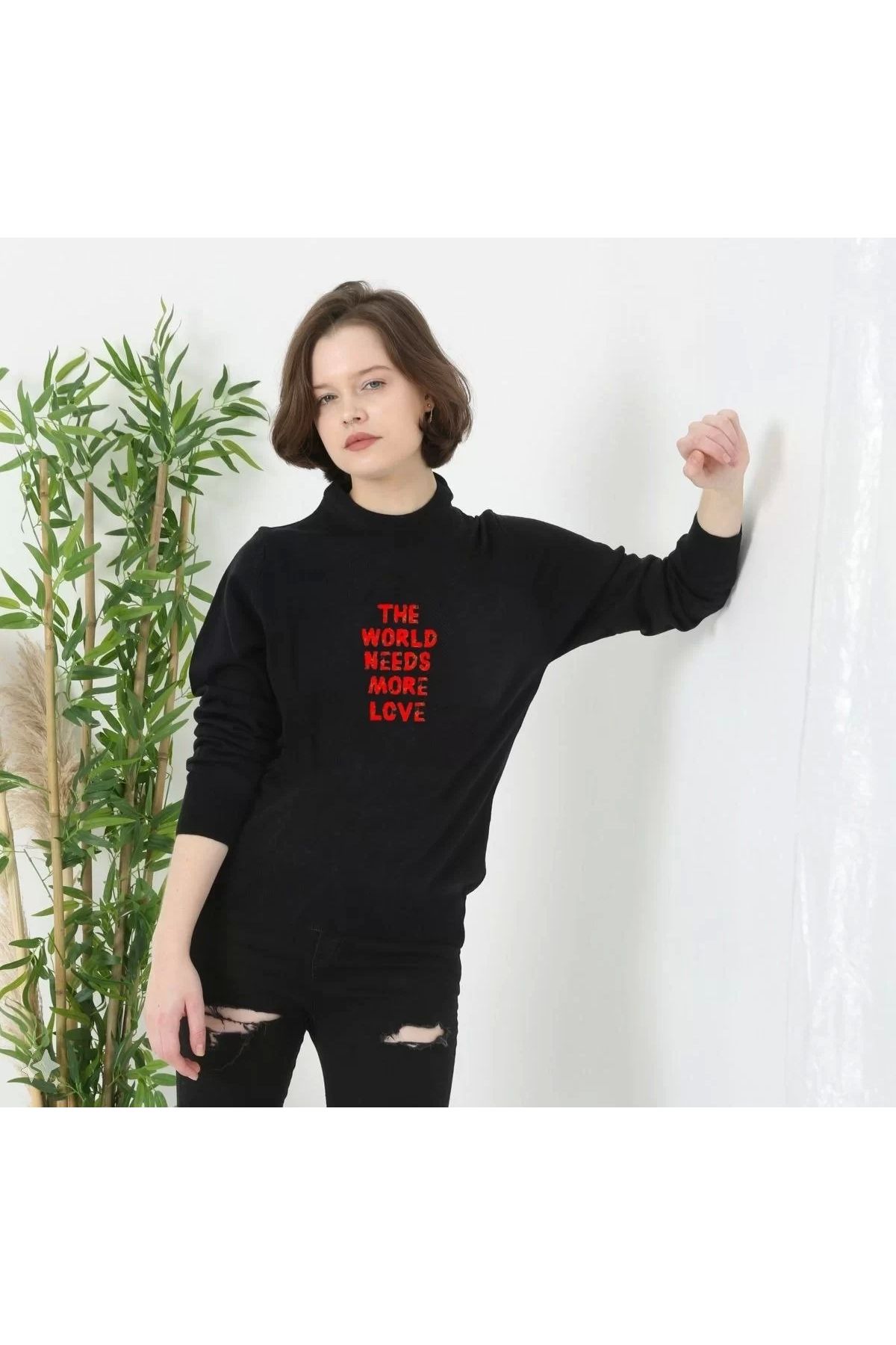 CVS Unisex Bisiklet Yaka Baskılı Dokuma Triko - Siyah