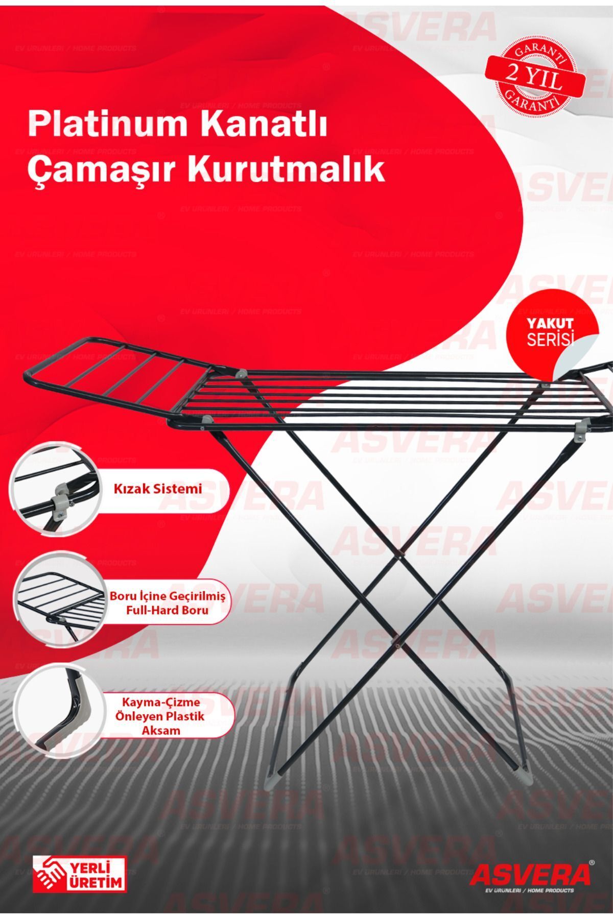 teknotrust Yakut Serisi - Platinum Full-hard Borulu Çamaşır Kurutmalık - Kanatlı Çamaşır Kurutma Askısı