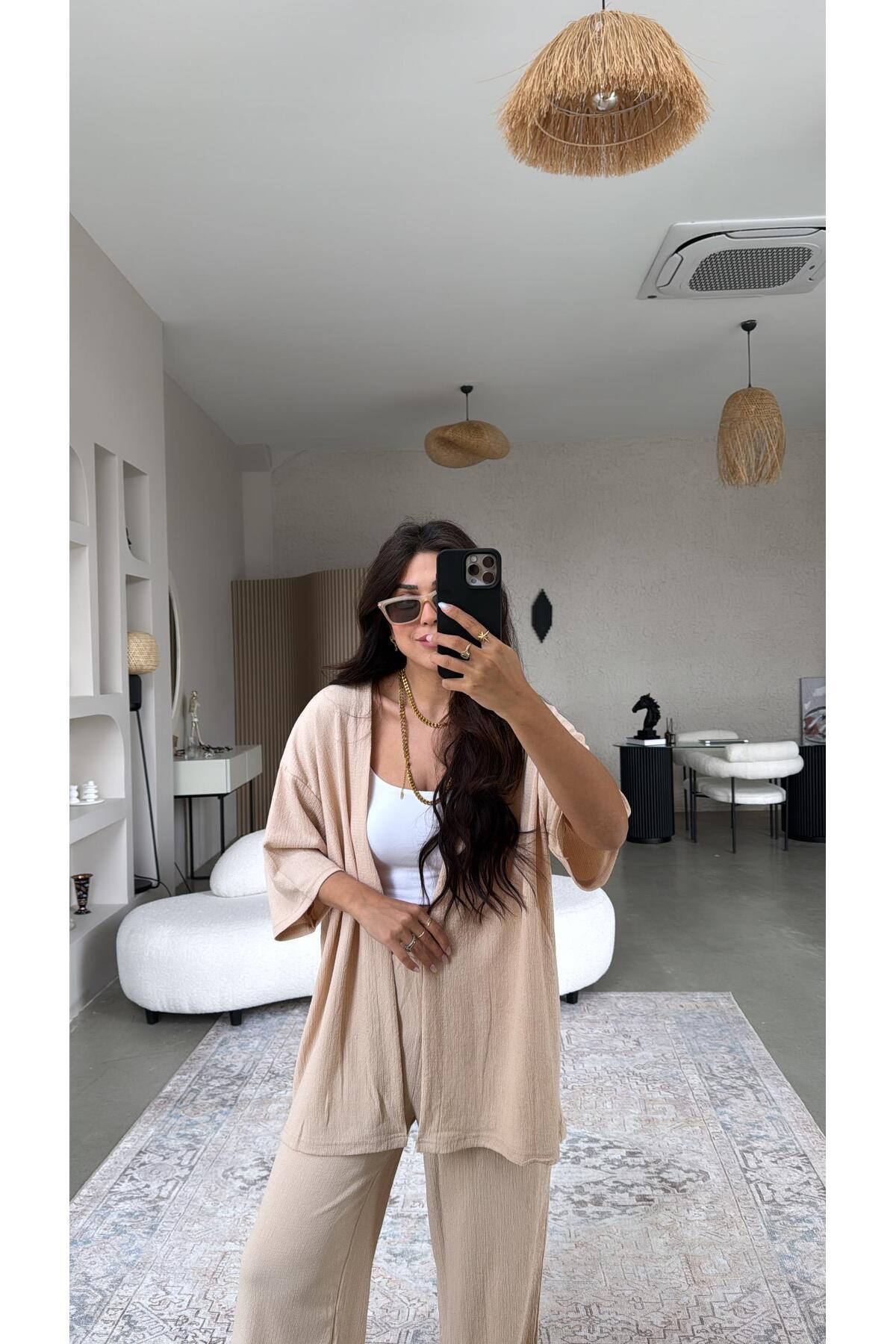Buket Teke-Beige Plain Wrap Jacket Suit 3