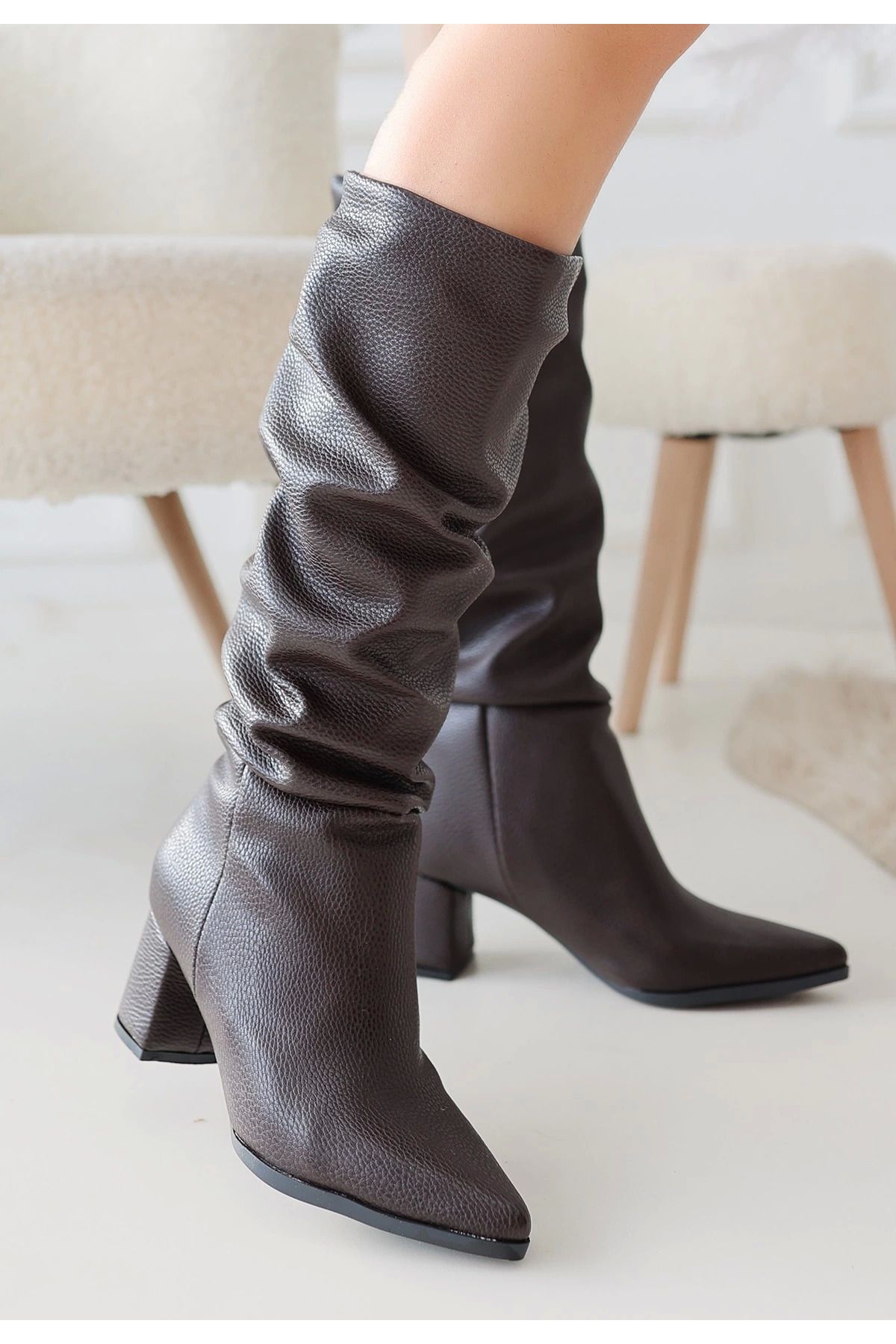 Shop58 Pitay Kahverengi Cilt Topuklu Çizme