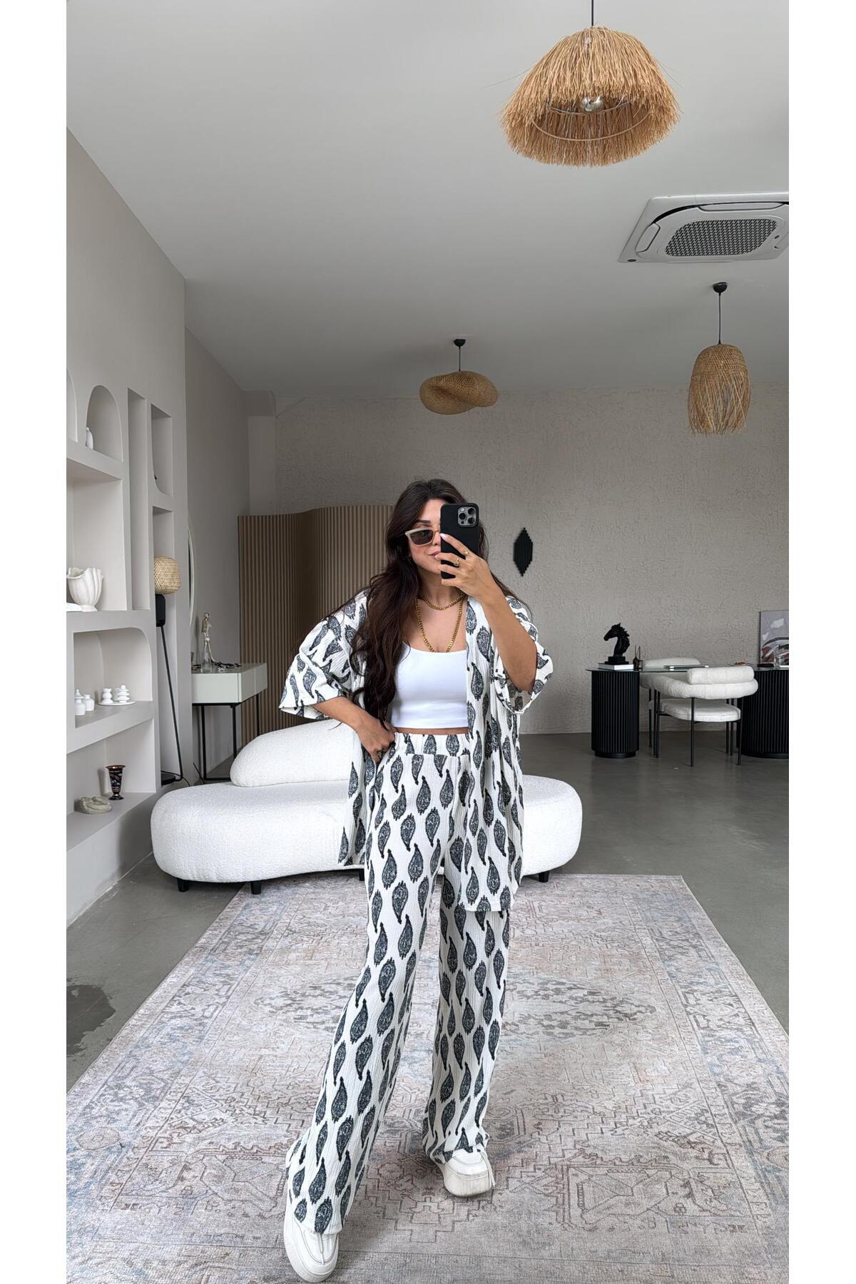 Buket Teke-Anthracite Ethnic Patterned Wrap Jacket Suit 4