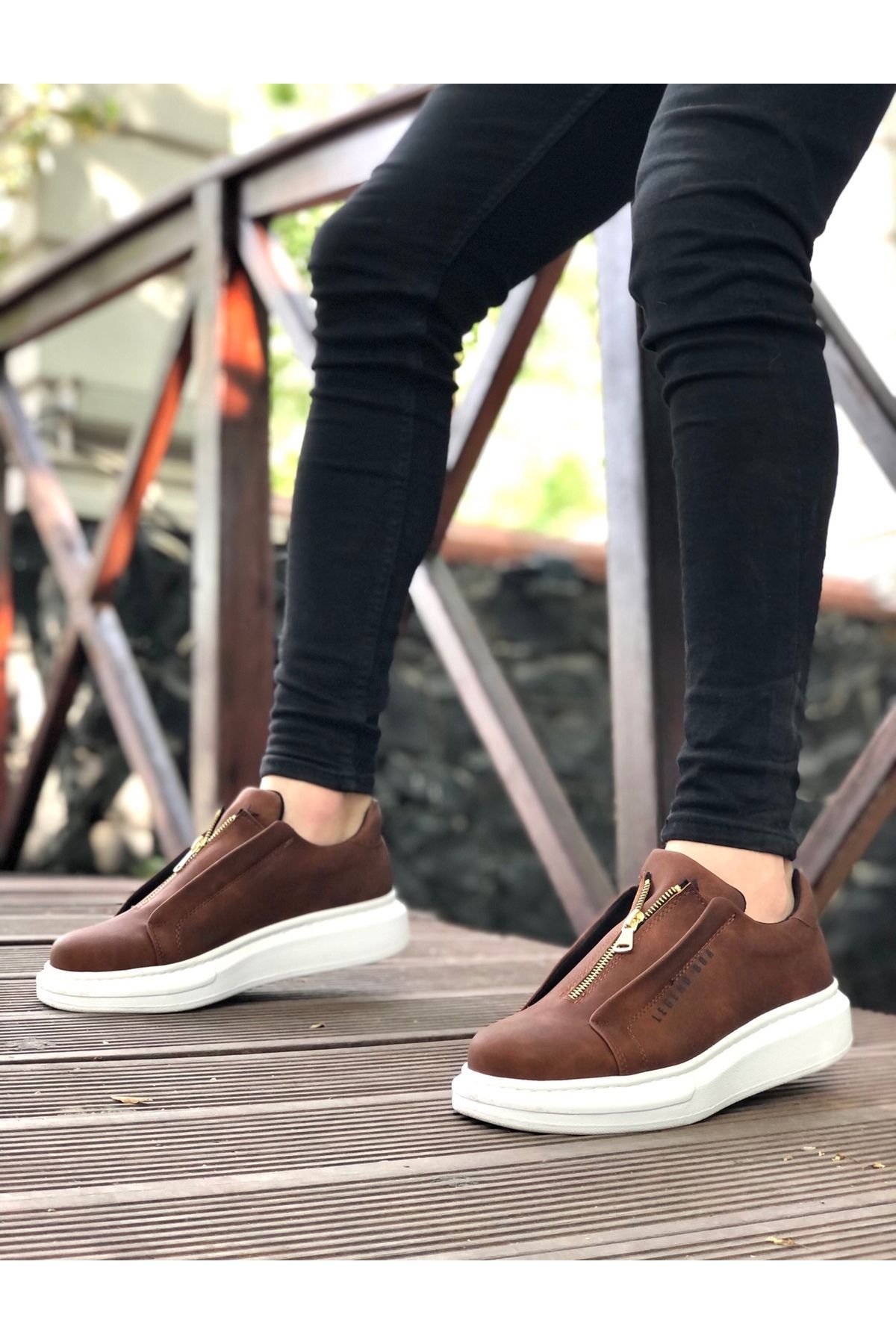 pabucmarketi Fermuarlı Erkek Ayakkabı TABA (BEYAZ TABAN)