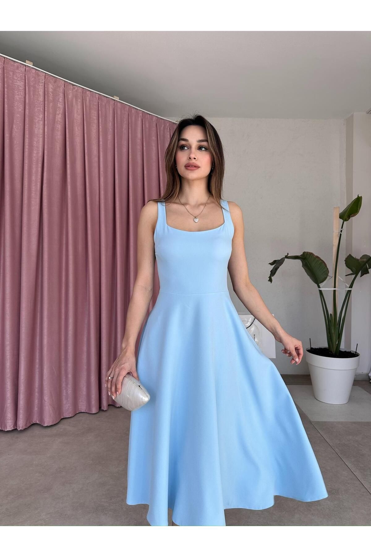 Mooi Butik DANDELİON Midi Elbise 5320 - Bebe Mavisi