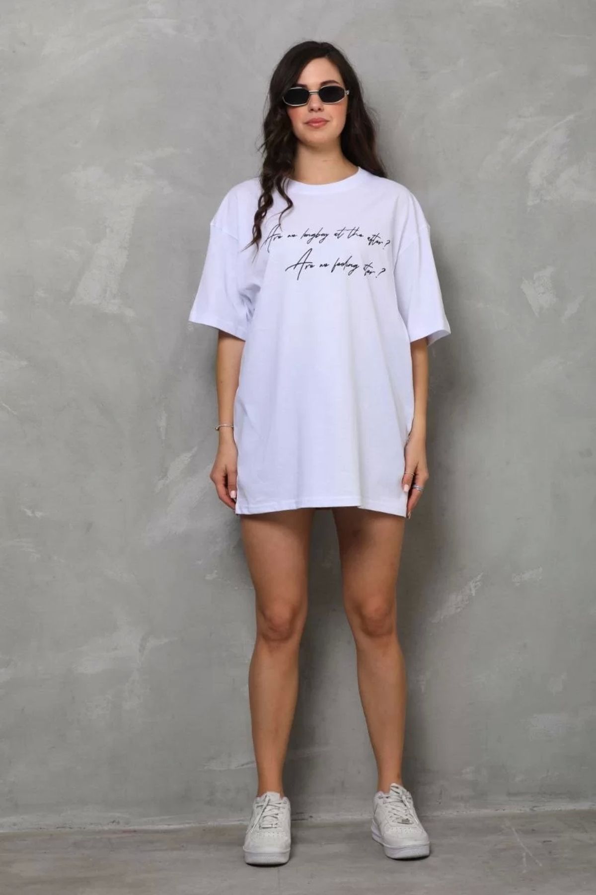 CVS Unisex Bisiklet Yaka Baskılı Oversize T-Shirt - Beyaz