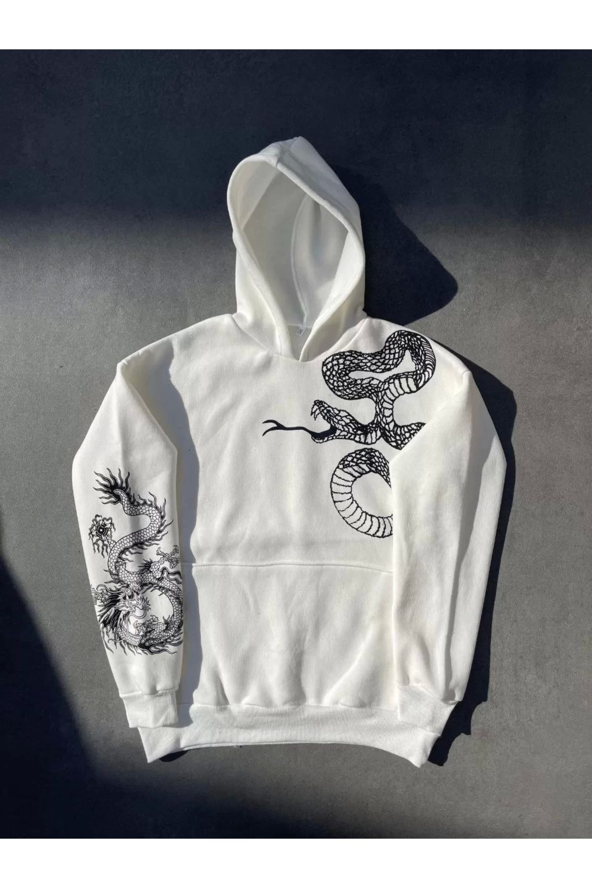 CVS Uzun Kol Kapüşonlu Baskılı SweatShirt - Beyaz