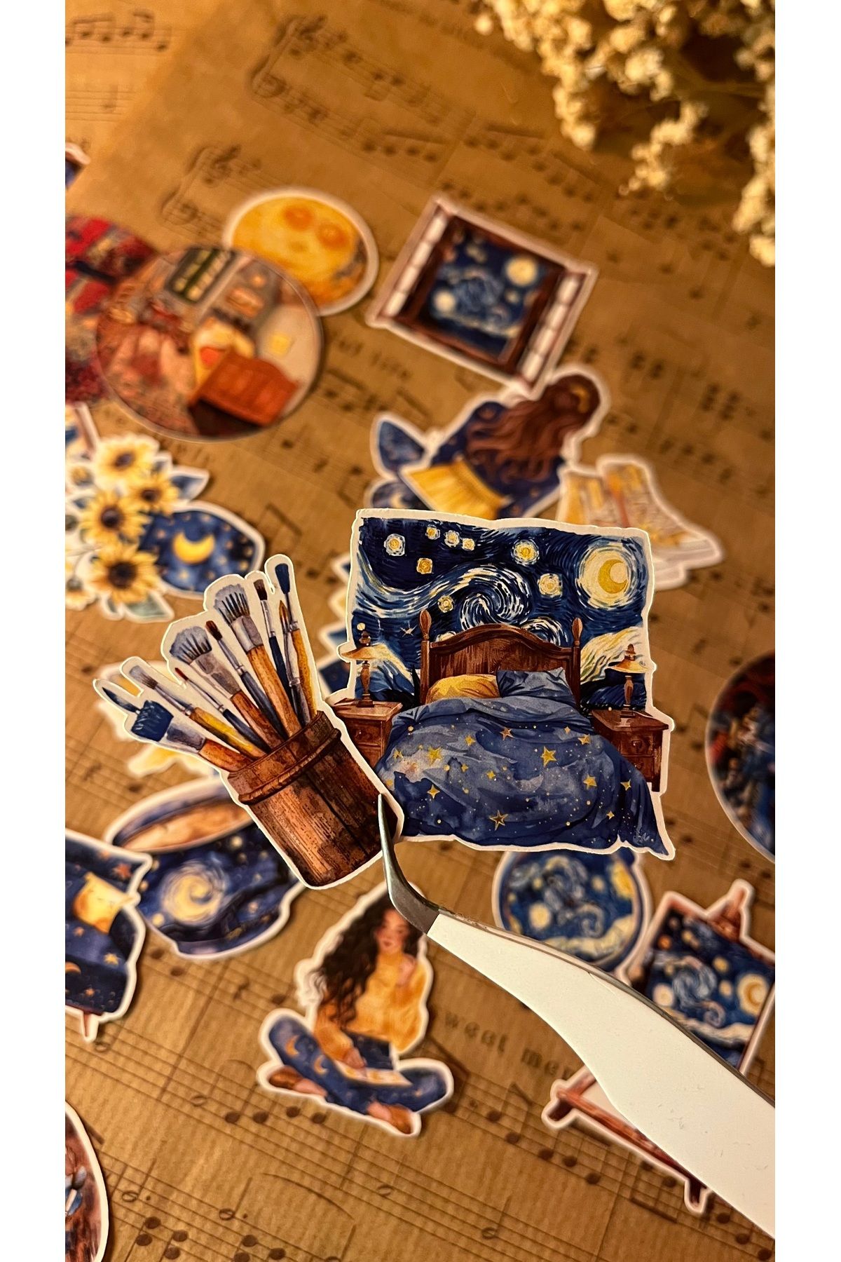 NONA Van Gogh Temalı 30’lu Sticker Seti / Bullet Journal / Scrapbooking