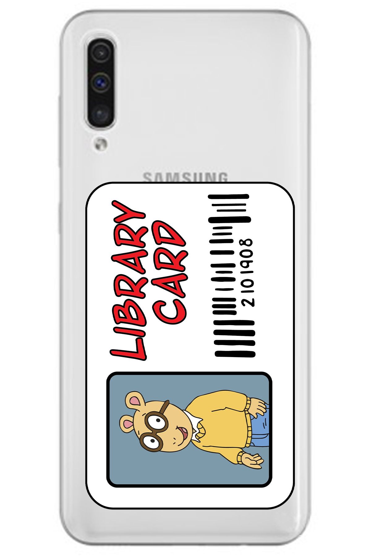 WANNA PROTECT Samsung A50 Şeffaf Library Card Desenli Silikon Telefon Kılıfı