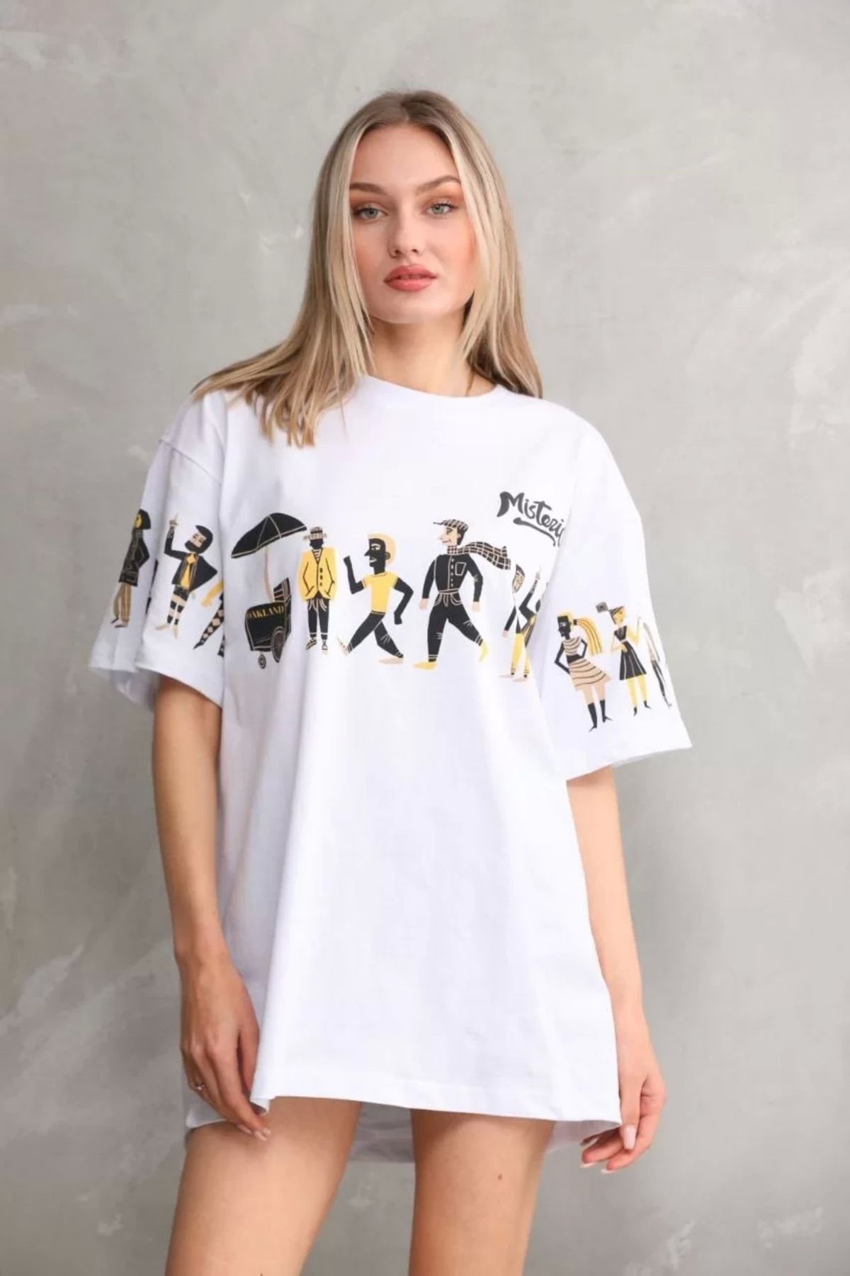 CVS Unisex Bisiklet Yaka Baskılı Oversize T-Shirt - Beyaz