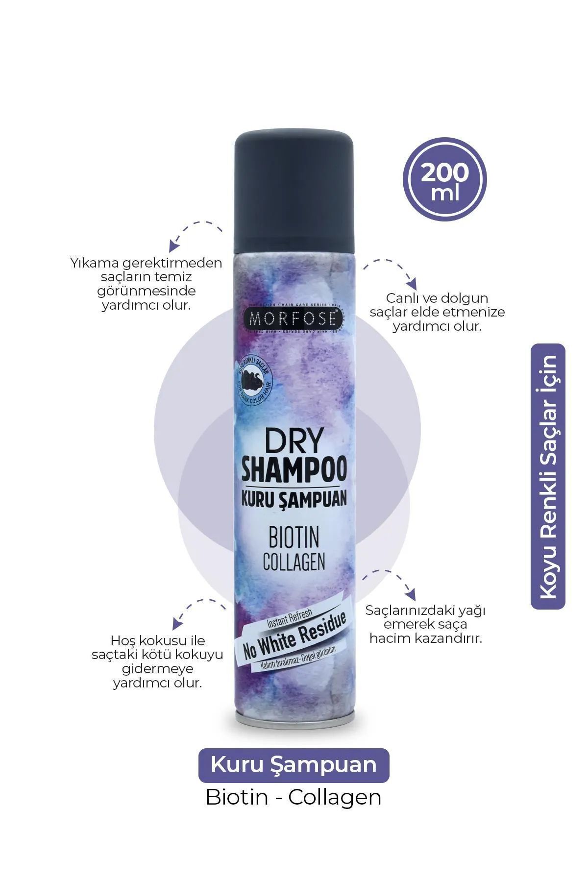 MBB ETİCARET Kuru Şampuan Biotin Collagen 200 ML - Koyu Renkli Saçlar - mrfs