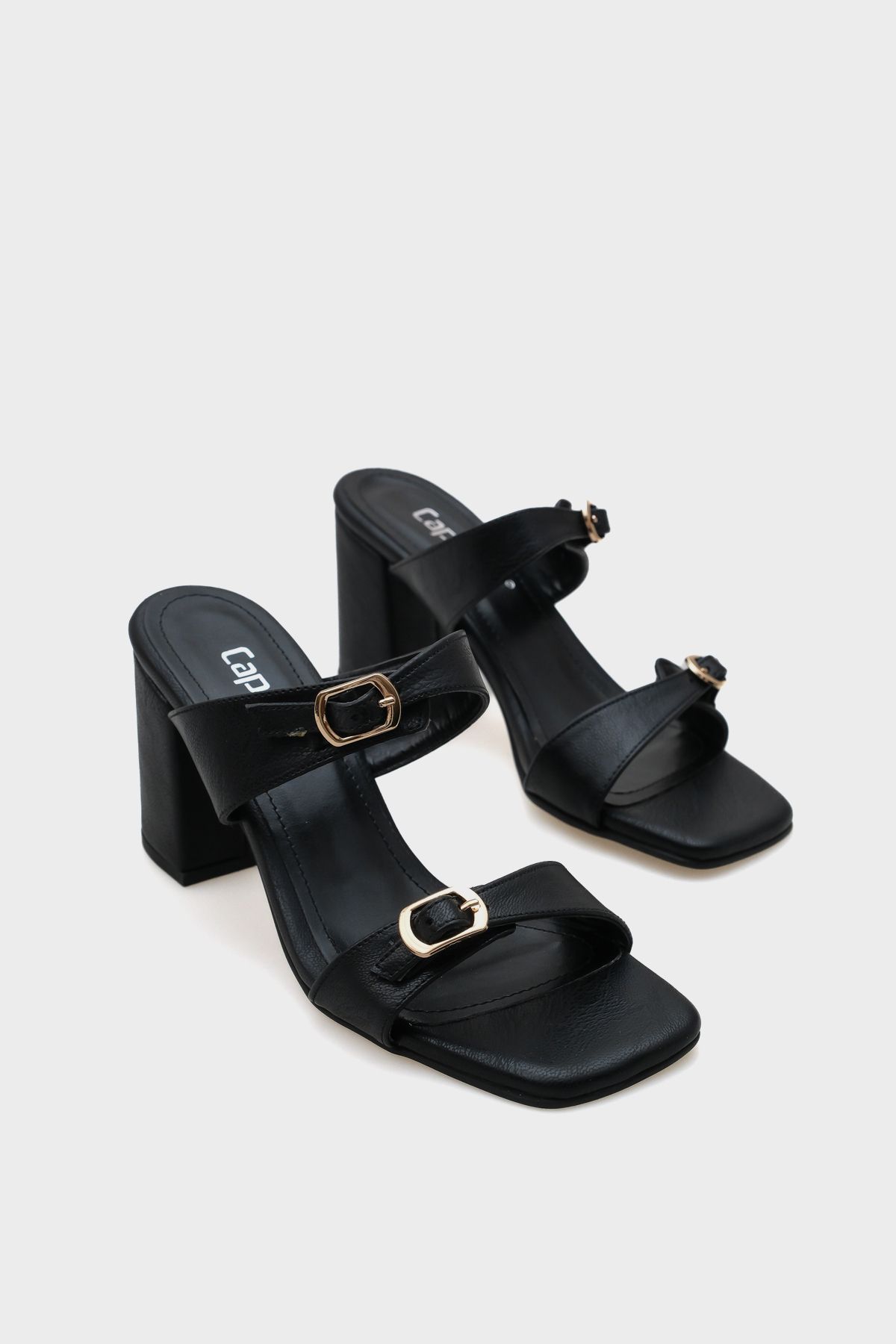 Capone Outfitters Lenora Küt Burunlu Orta Topuklu Çift Bantlı Kadın Terlik