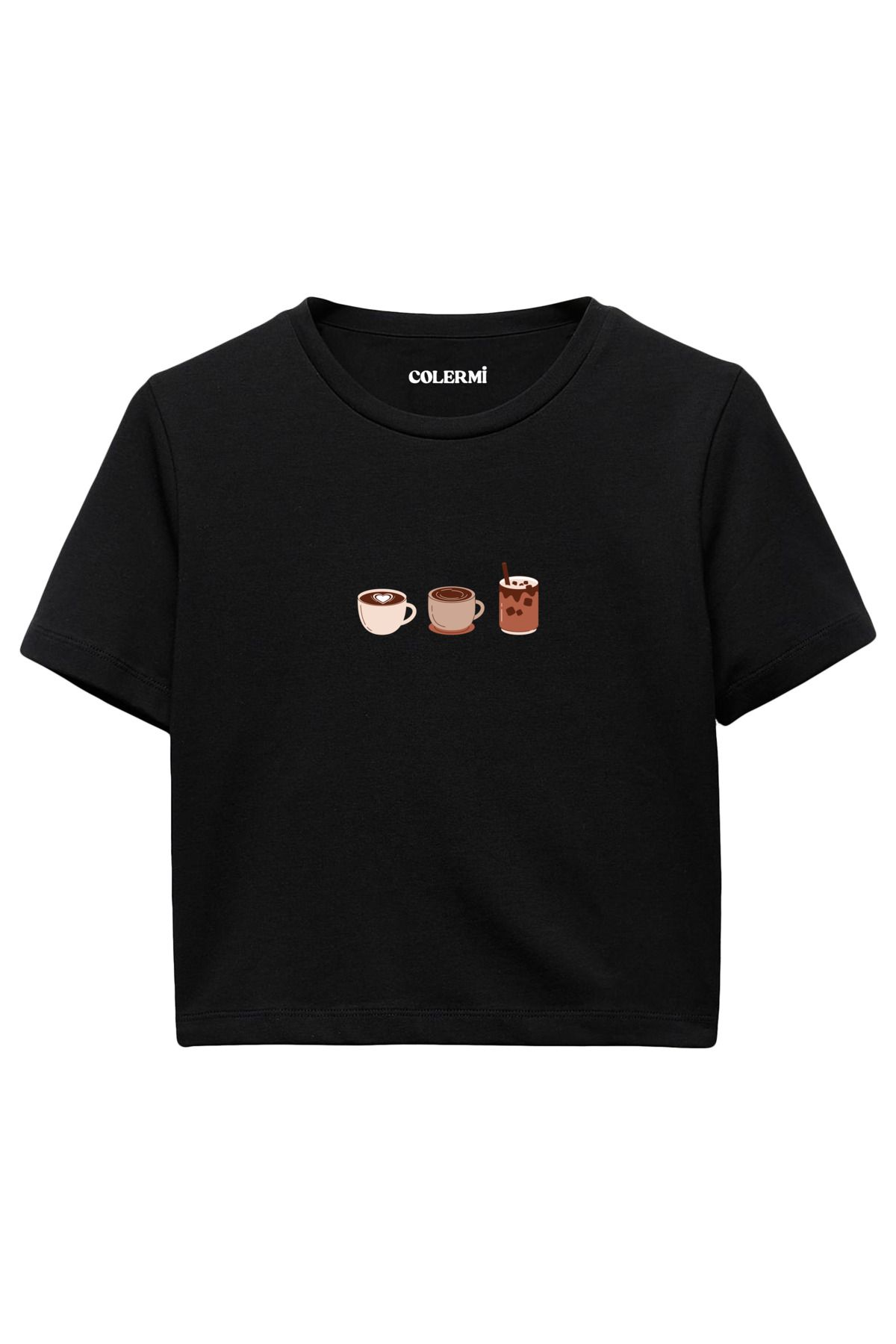 Colermi Latte Mocha Çikolata Baskılı %100 Pamuk Kadın Crop Tshirt