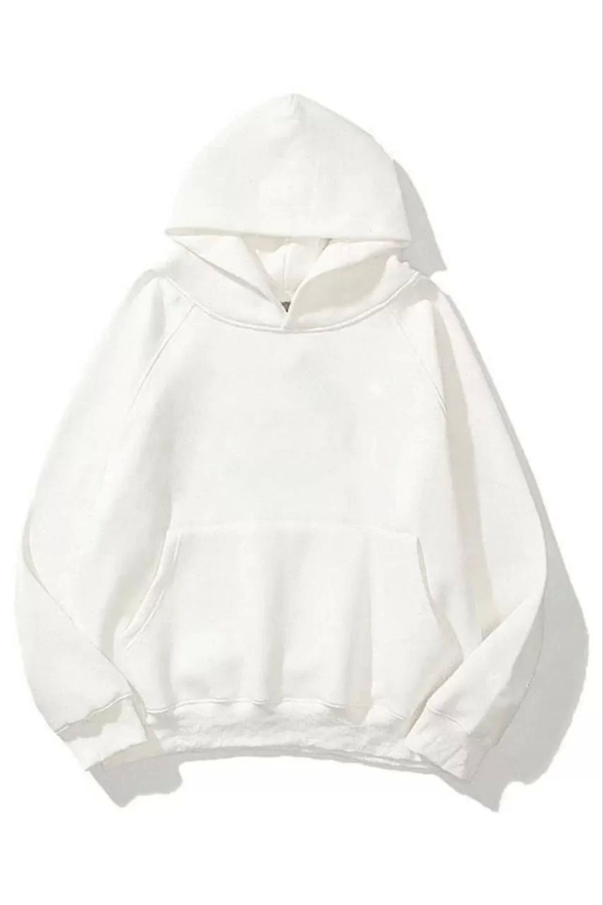 CVS 3 İplik Pamuklu Unisex Kapşonlu Sweetshirt - Beyaz