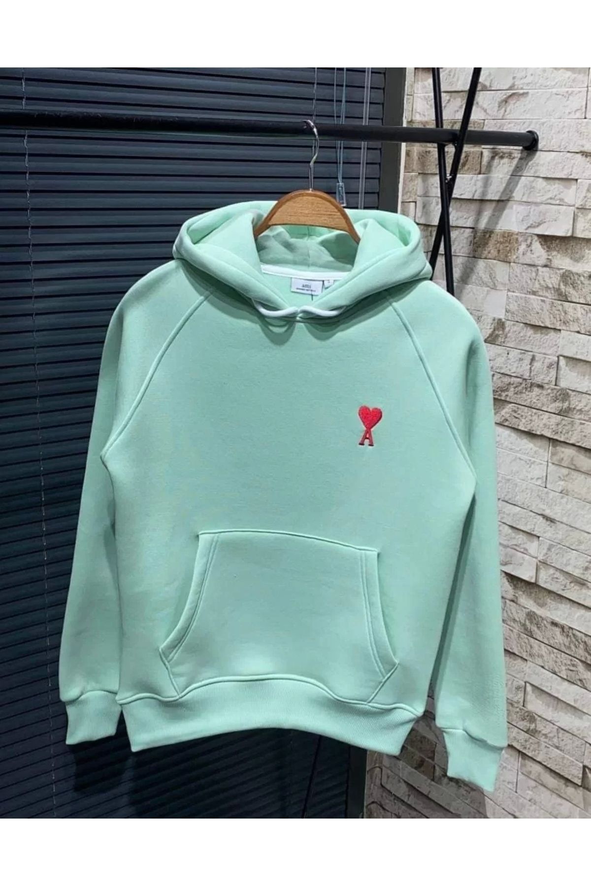 CVS Unisex Kapşonlu Baskılı Sweetshirt - Mint Yeşili