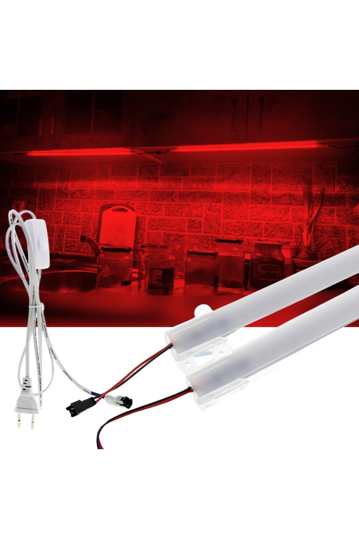 burul SB-6510 2 Adet 100 Cm 220v Opak Çubuk Bar Led Kırmızı Işık ve Butonlu Fiş